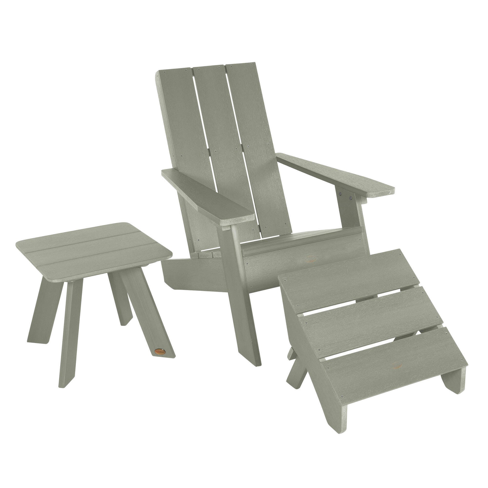 Highwood Italica Outdoor Adirondack Chair with Ottoman and Side Table, Eucalyptus, large