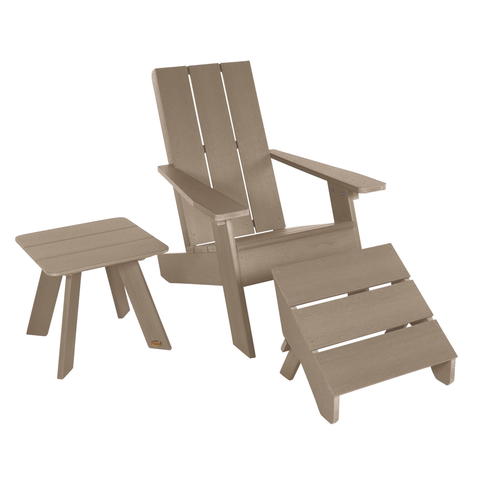 Highwood Italica Outdoor Adirondack Chair with Ottoman and Side Table, Woodland Brown, large
