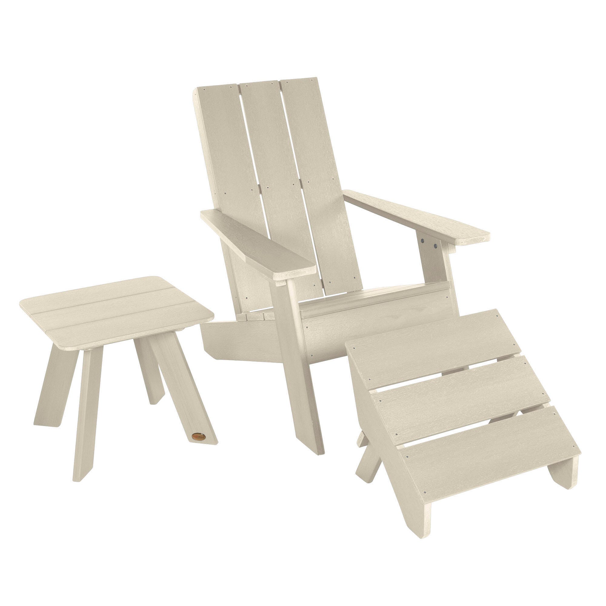 Highwood Italica Outdoor Adirondack Chair with Ottoman and Side Table, Whitewash, large
