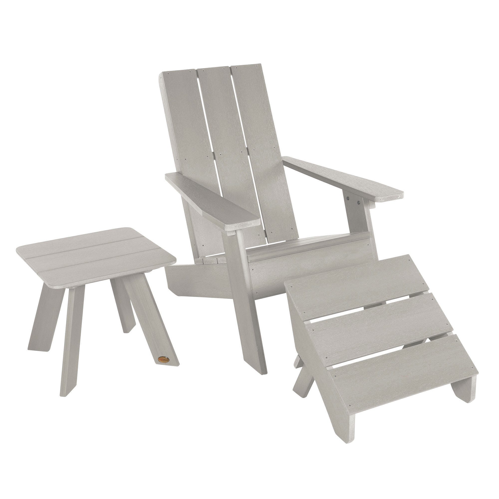 Highwood Italica Outdoor Adirondack Chair with Ottoman and Side Table, Harbor Gray, large