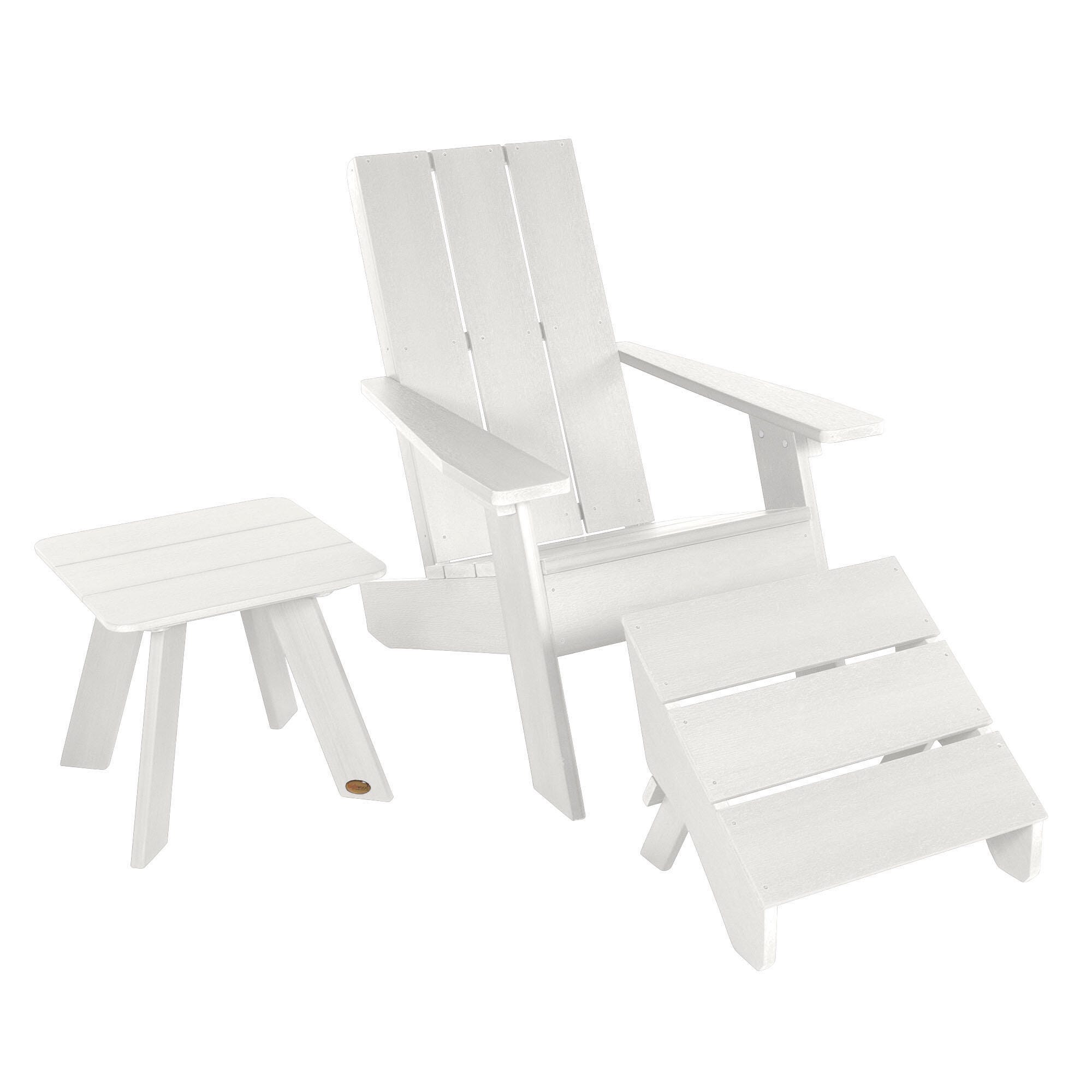 Highwood Italica Outdoor Adirondack Chair with Ottoman and Side Table, White, large