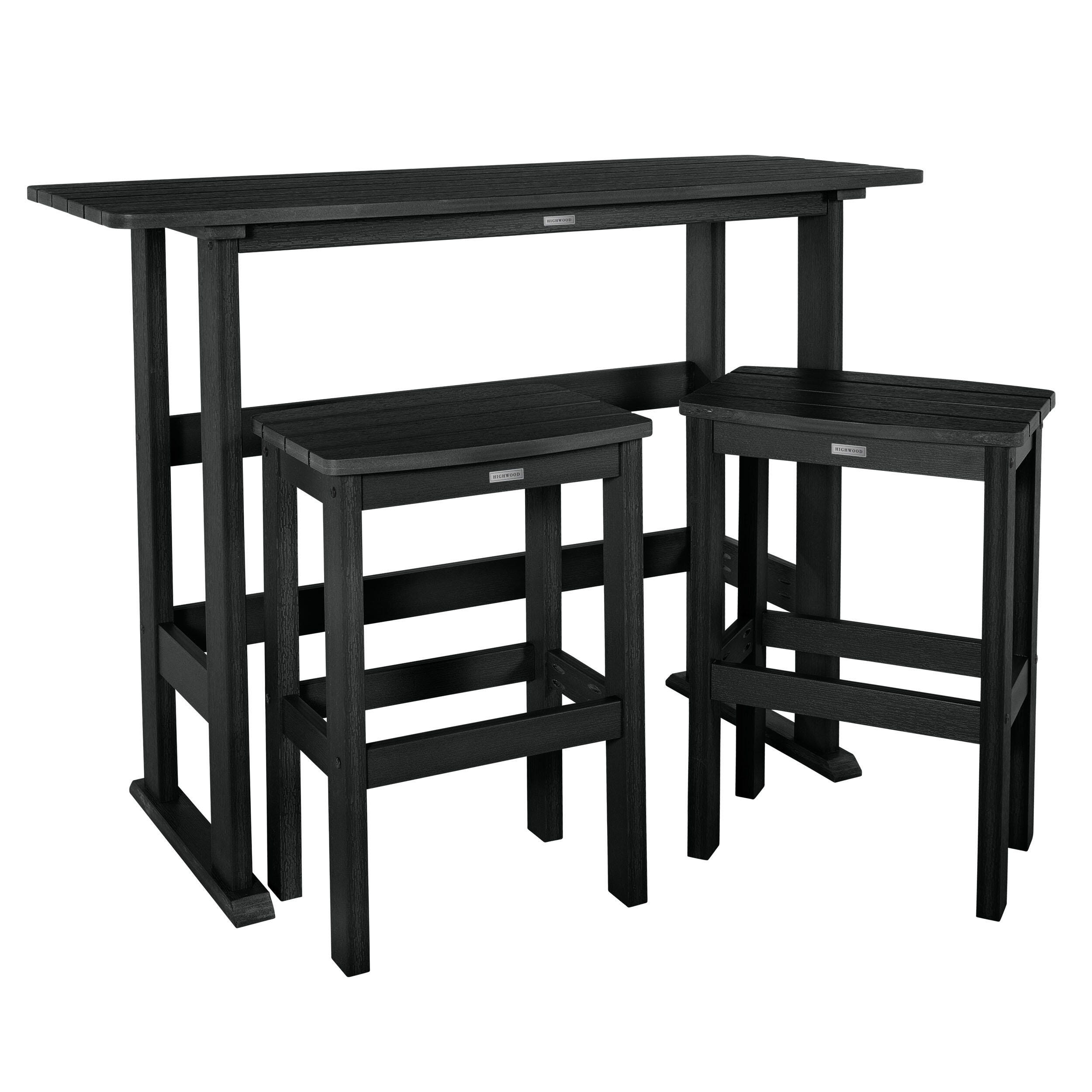 Highwood Lehigh Outdoor Bar Table and 2 Bar Stools, Black, large