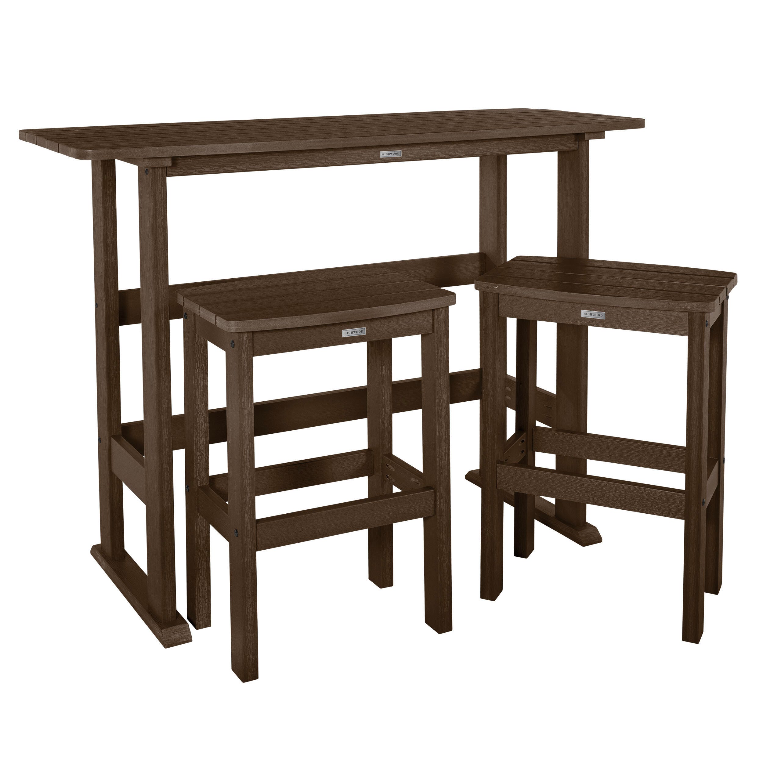 Highwood Lehigh Outdoor Bar Table and 2 Bar Stools, Weathered Acorn, large