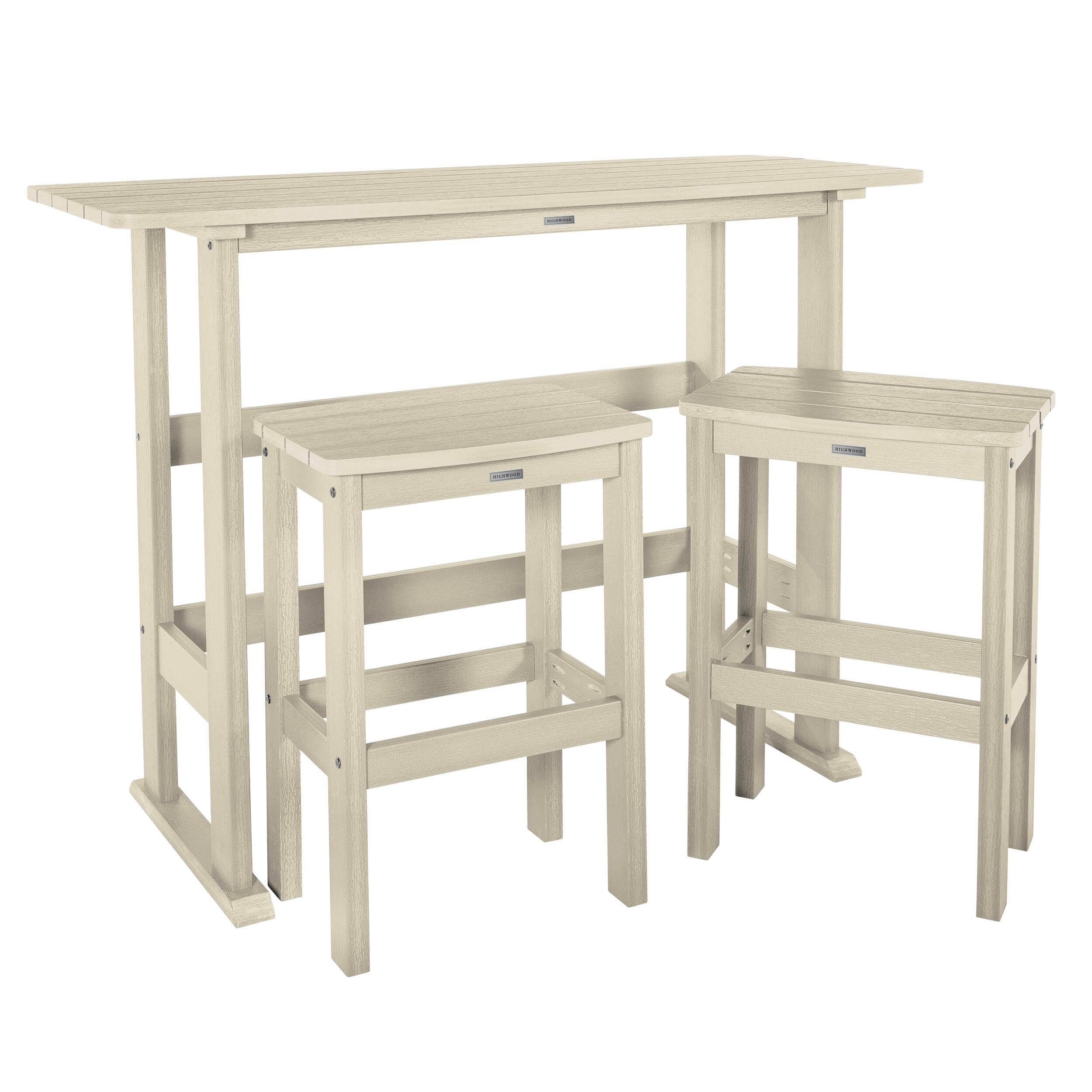 Highwood Lehigh Outdoor Bar Table and 2 Bar Stools, Whitewash, large