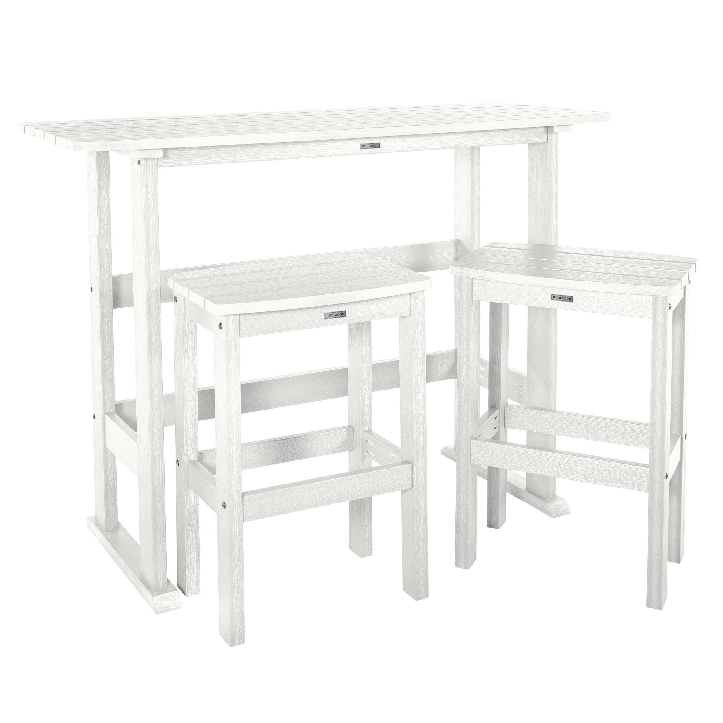 Highwood Lehigh Outdoor Bar Table and 2 Bar Stools, White, large