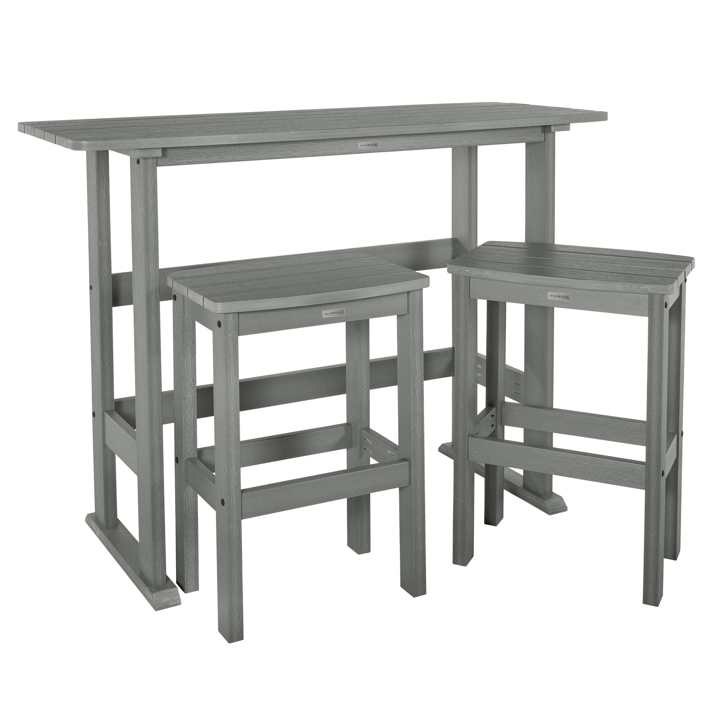 Highwood Lehigh Outdoor Bar Table and 2 Bar Stools, Coastal Teak, large