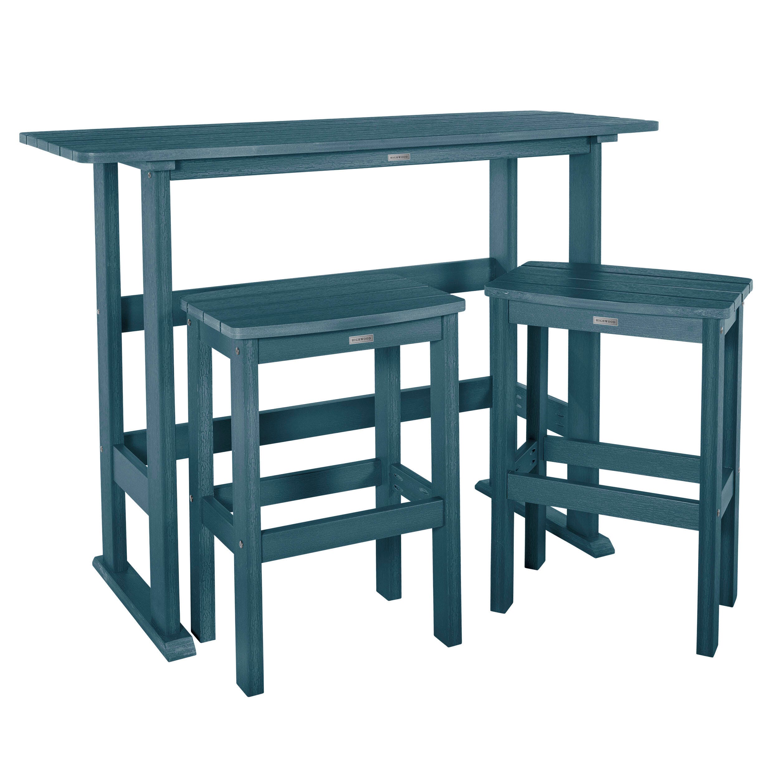 Highwood Lehigh Outdoor Bar Table and 2 Bar Stools, Nantucket Blue, large