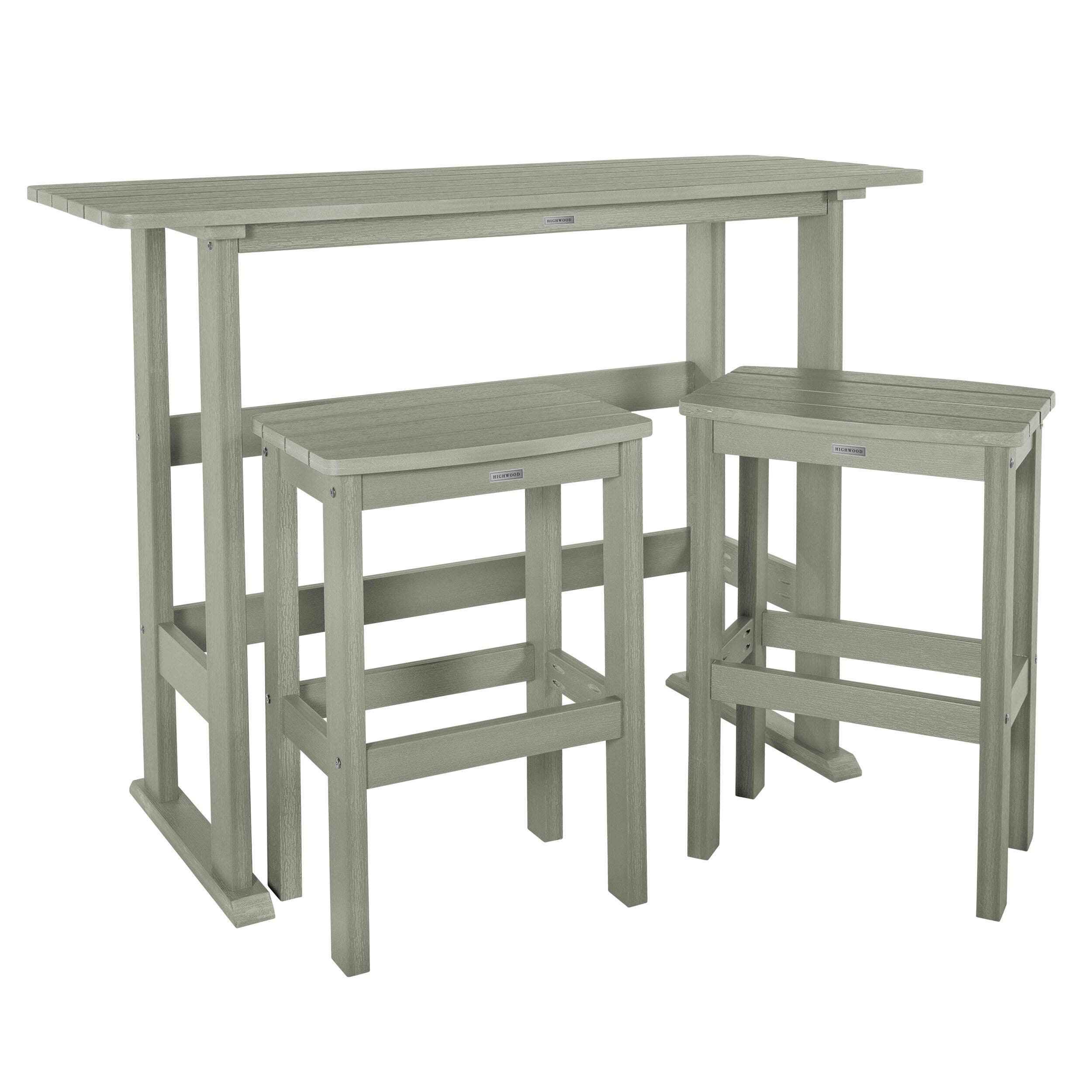 Highwood Lehigh Outdoor Bar Table and 2 Bar Stools, Eucalyptus, large