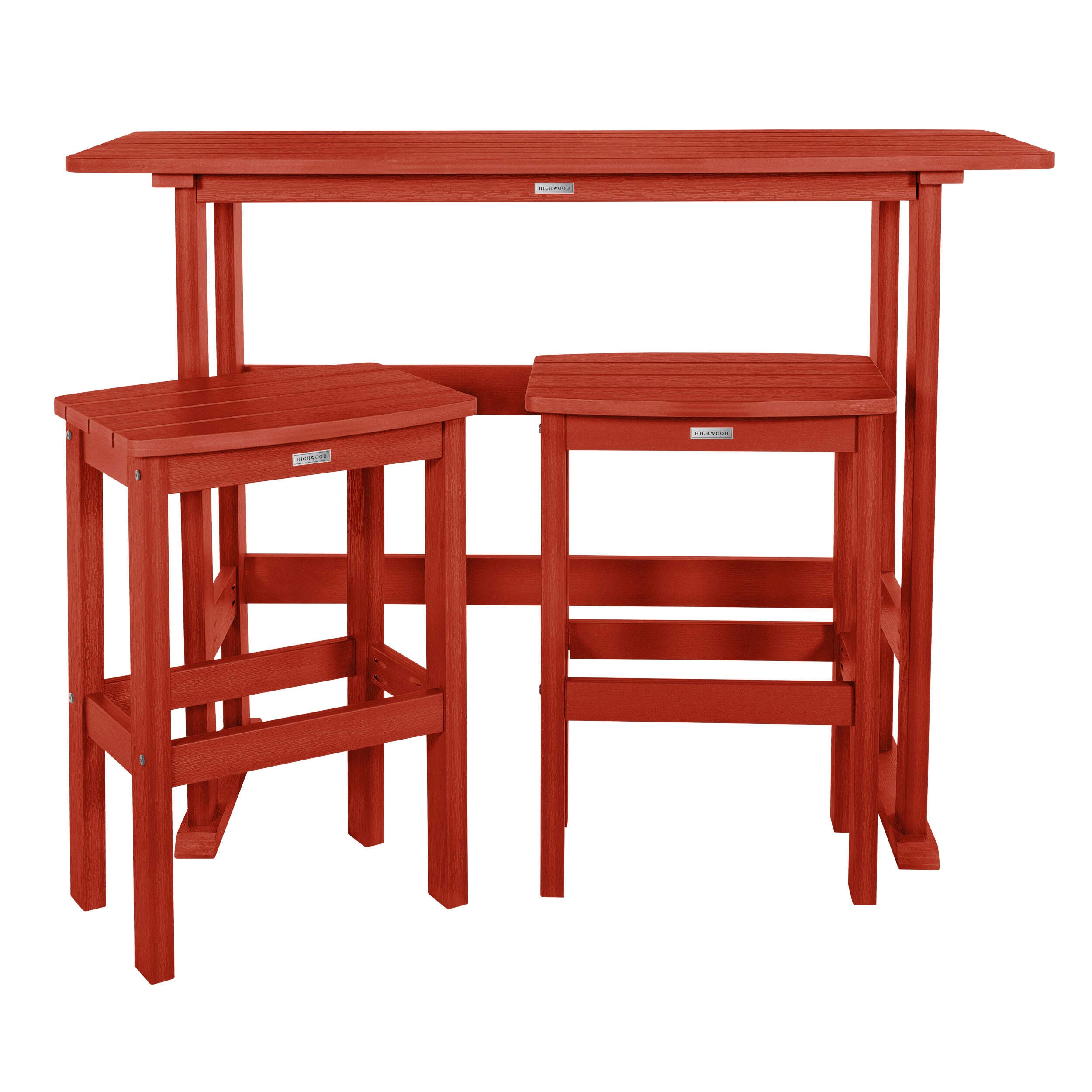 Highwood Lehigh Outdoor Bar Table and 2 Bar Stools, Rustic Red, large
