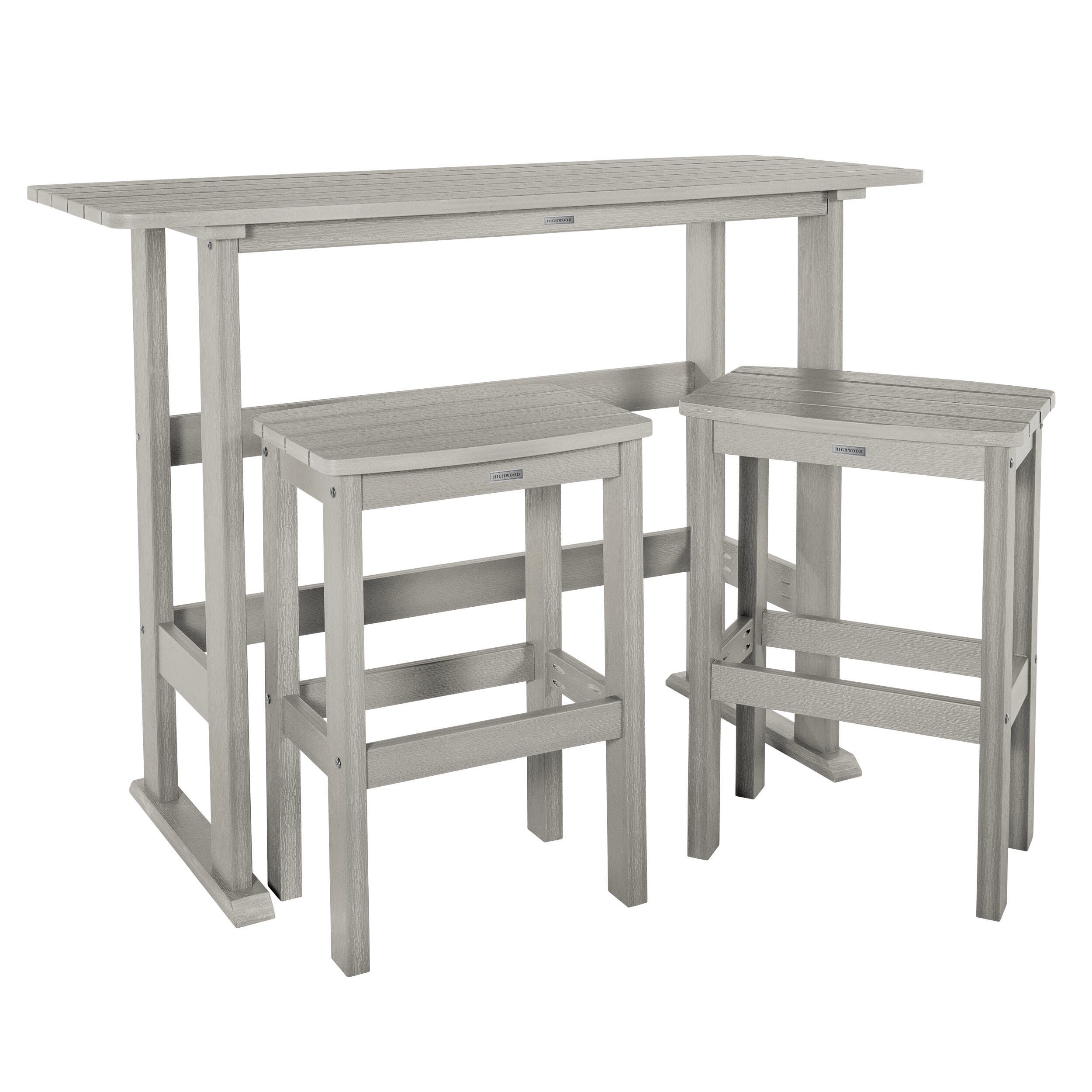 Highwood Lehigh Outdoor Bar Table and 2 Bar Stools, Harbor Gray, large