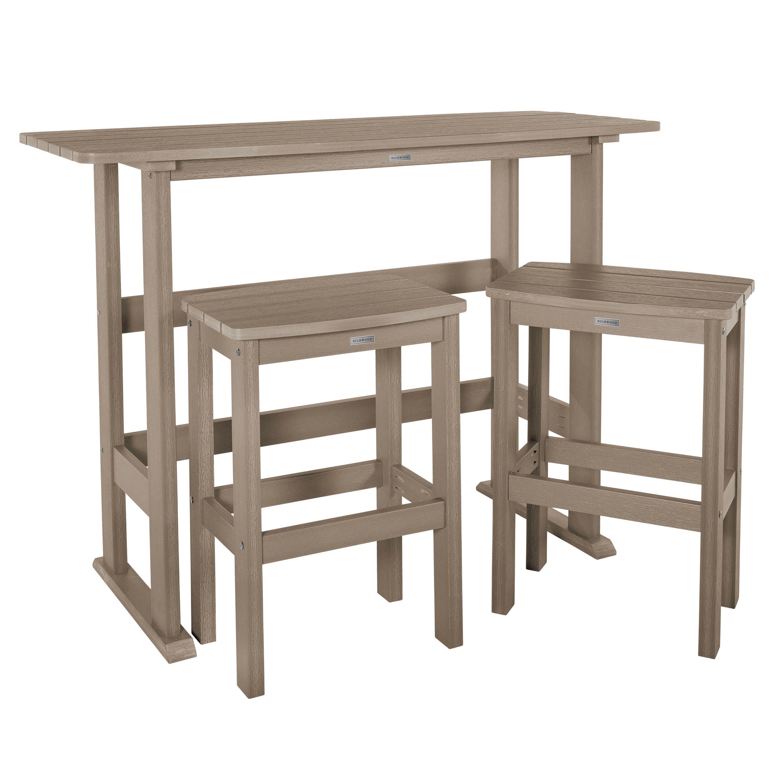 Highwood Lehigh Outdoor Bar Table and 2 Bar Stools, Woodland Brown, large