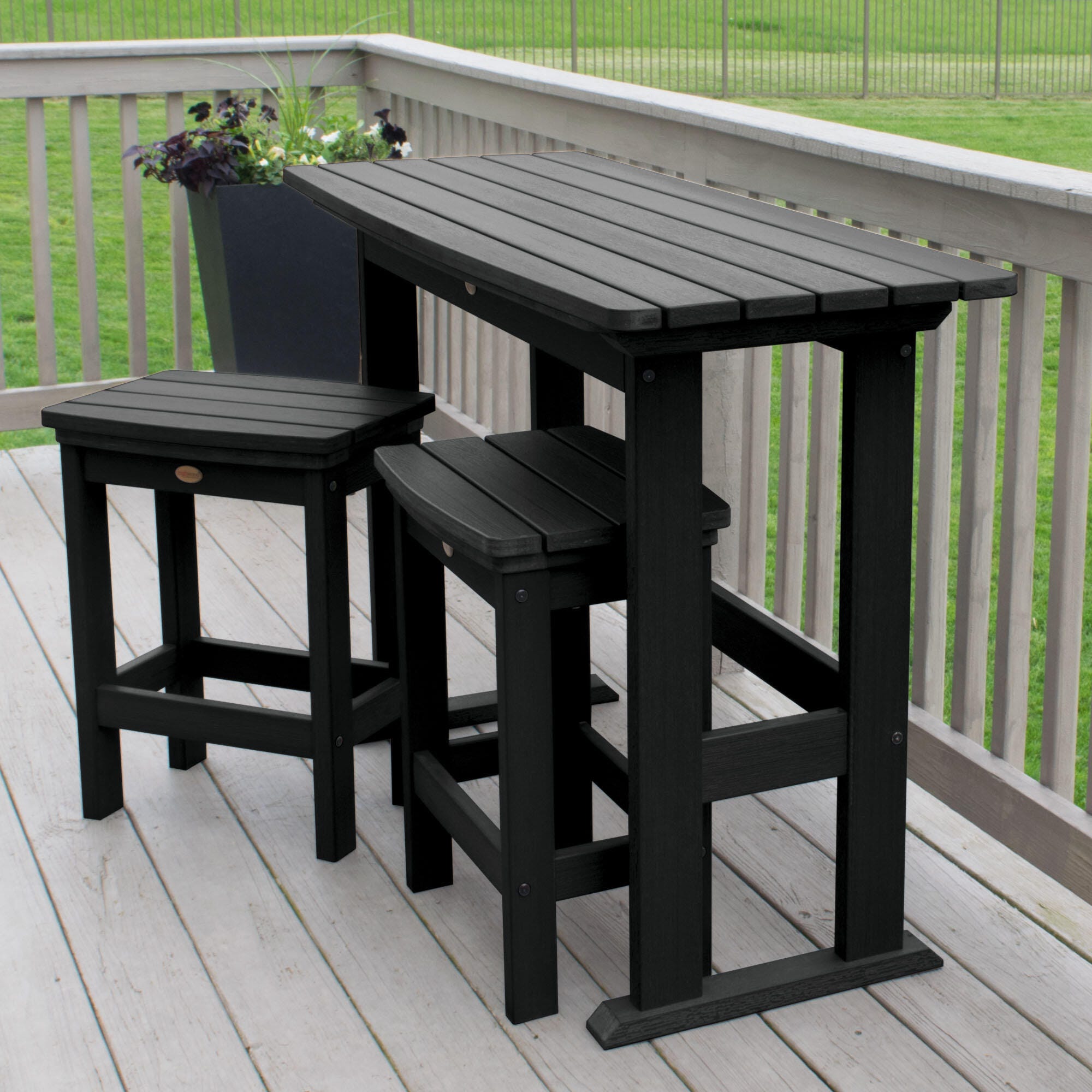 Highwood Lehigh Outdoor Dining Table and 2 Chairs, Black, large