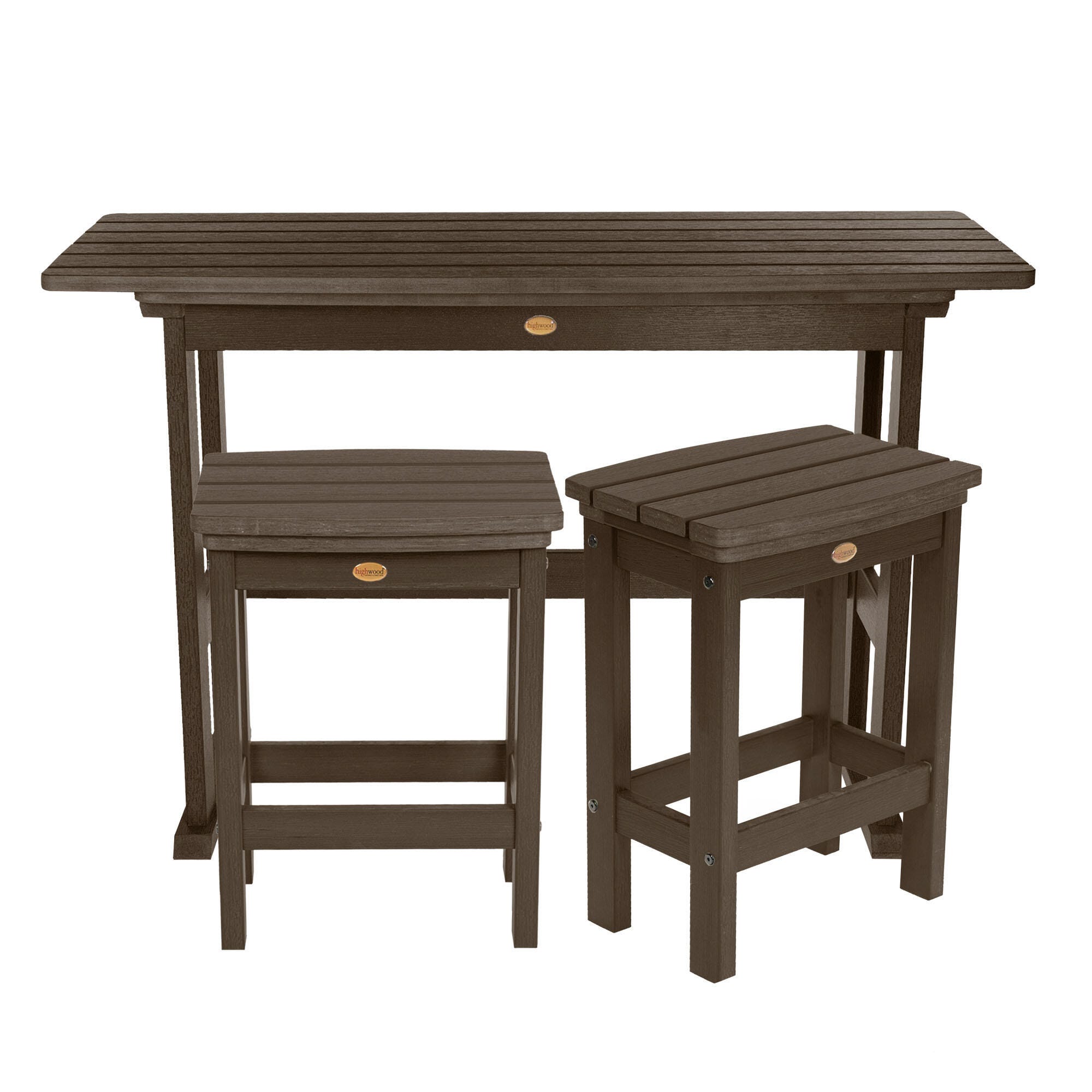 Highwood Lehigh Outdoor Dining Table and 2 Chairs, Weathered Acorn, large