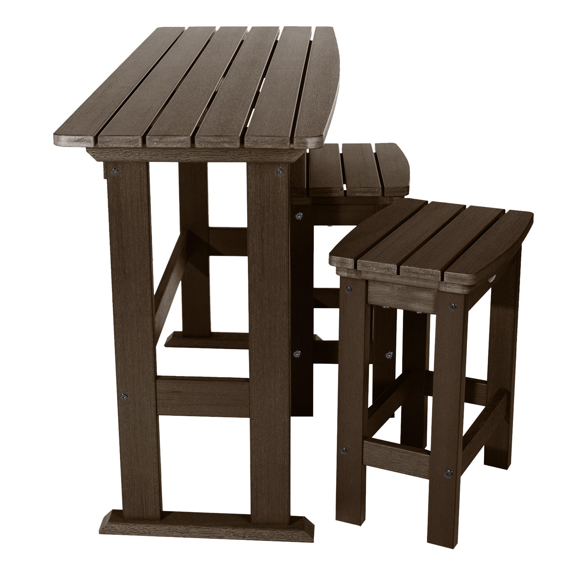 Highwood Lehigh Outdoor Dining Table and 2 Chairs, Weathered Acorn, large