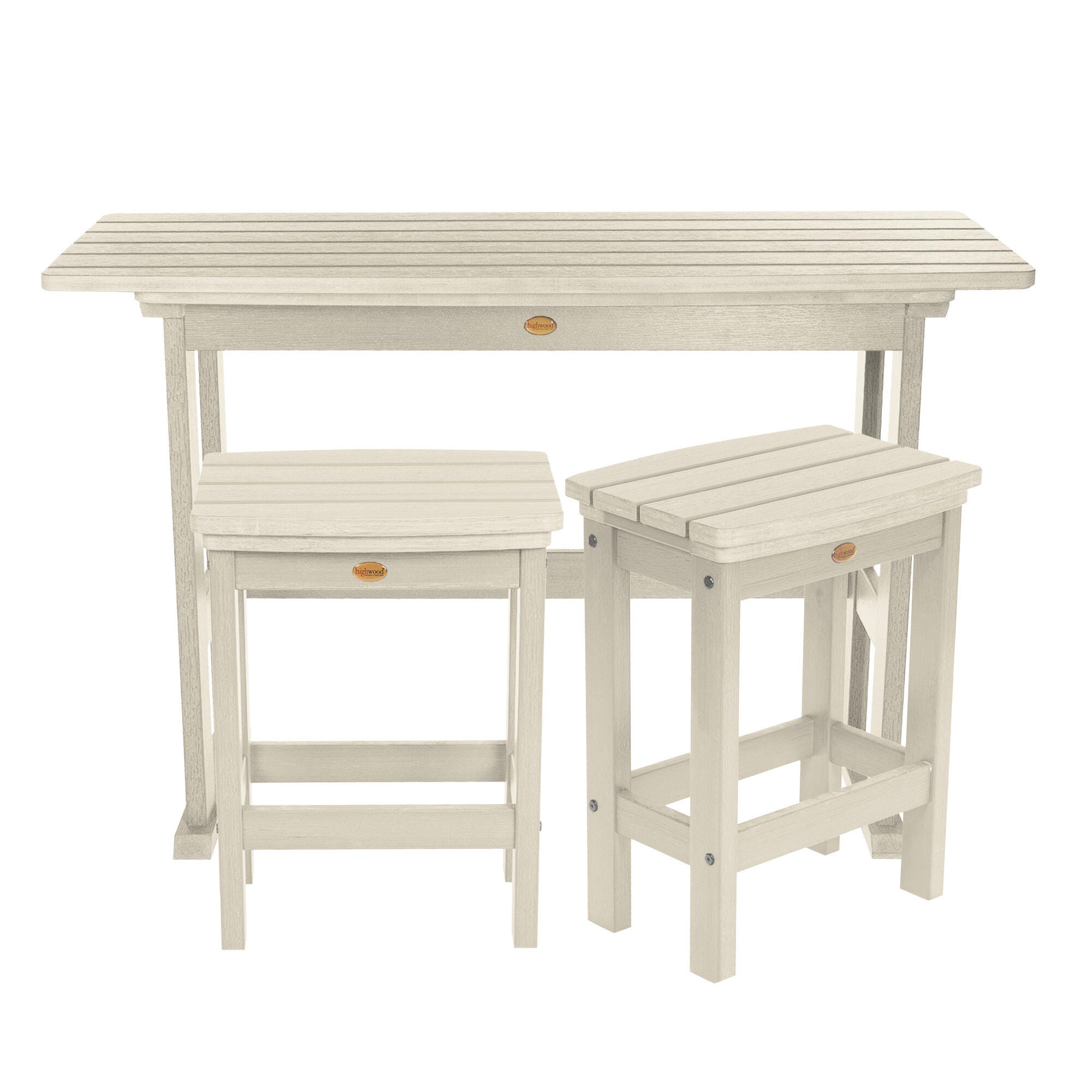 Highwood Lehigh Outdoor Dining Table and 2 Chairs, Whitewash, large
