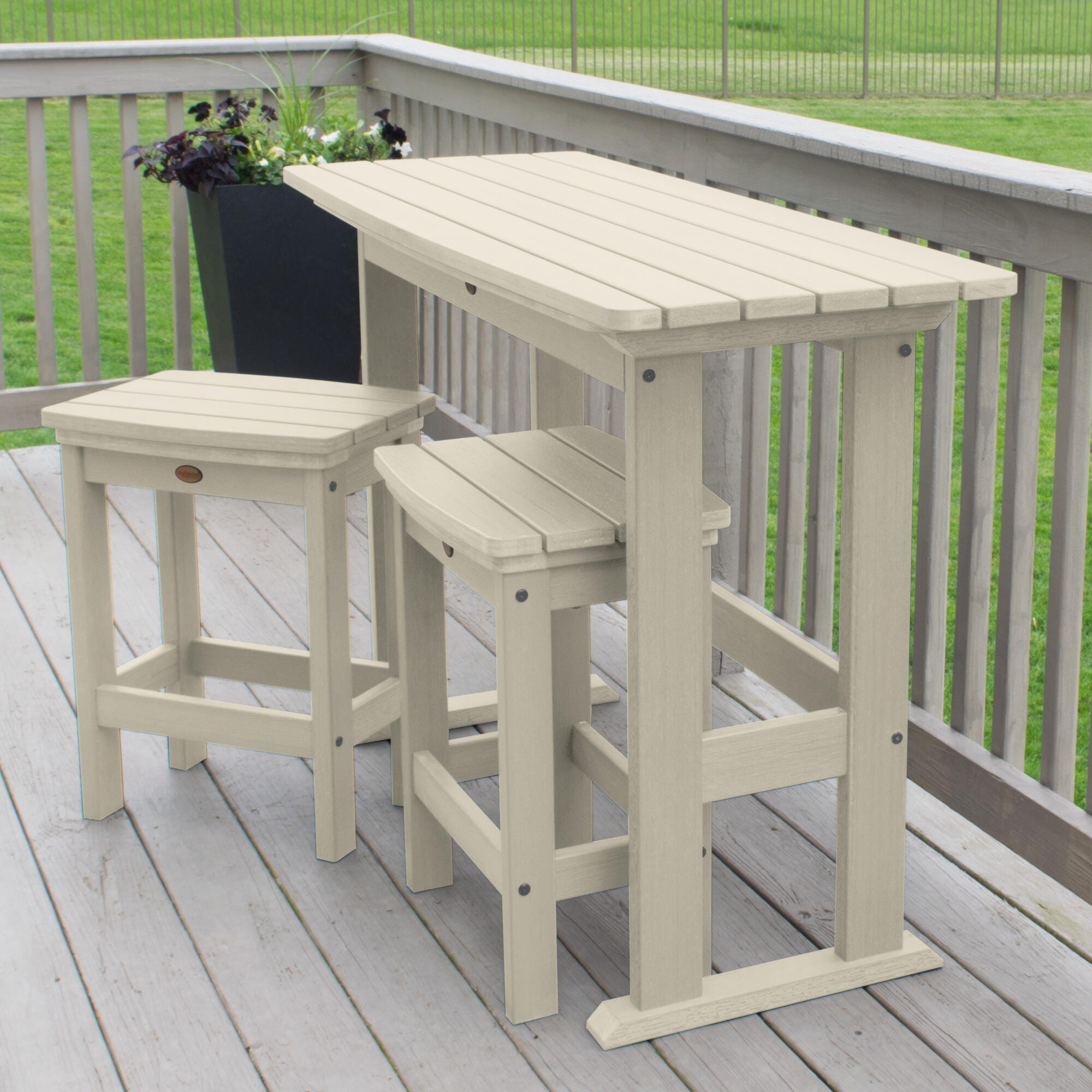 Highwood Lehigh Outdoor Dining Table and 2 Chairs, Whitewash, large