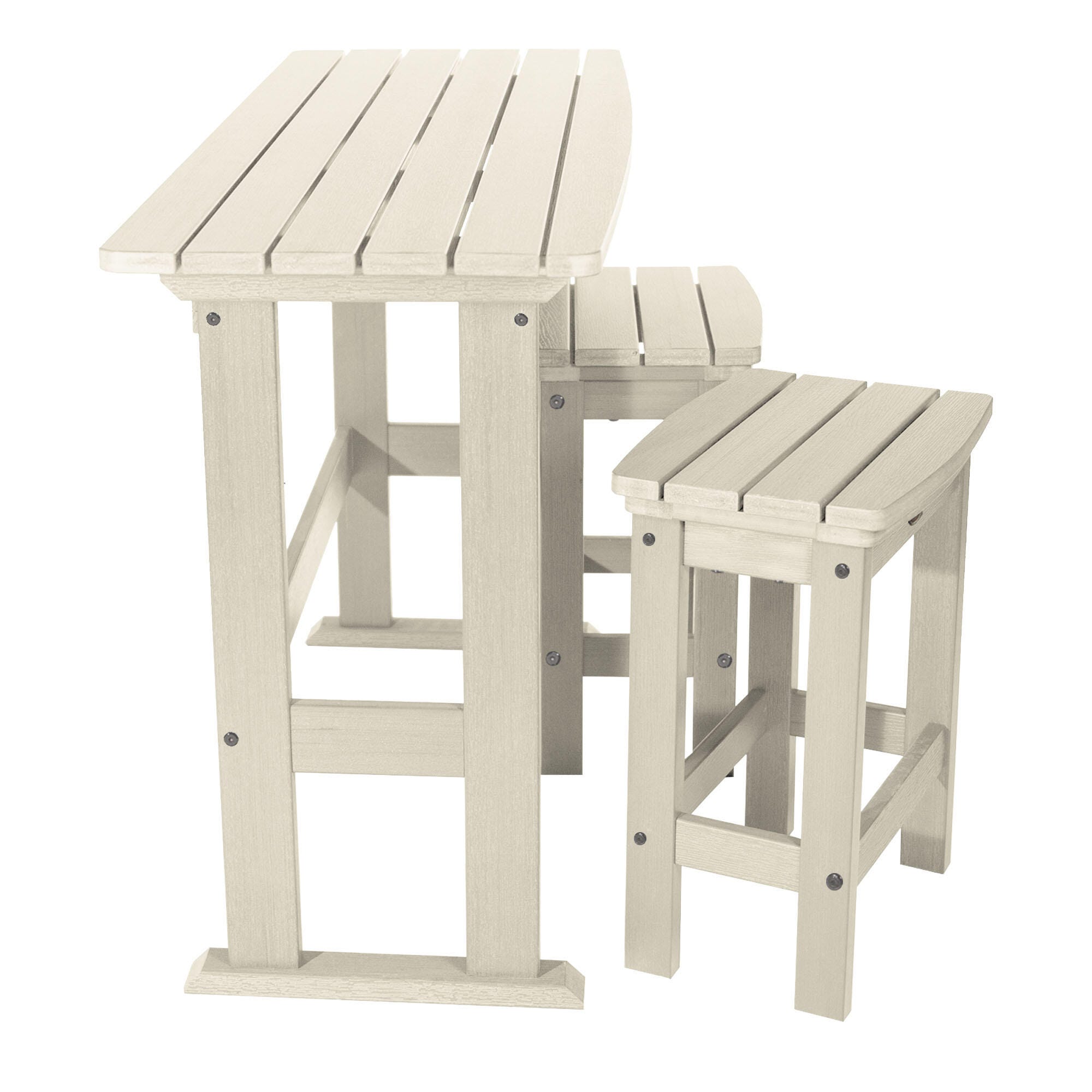 Highwood Lehigh Outdoor Dining Table and 2 Chairs, Whitewash, large