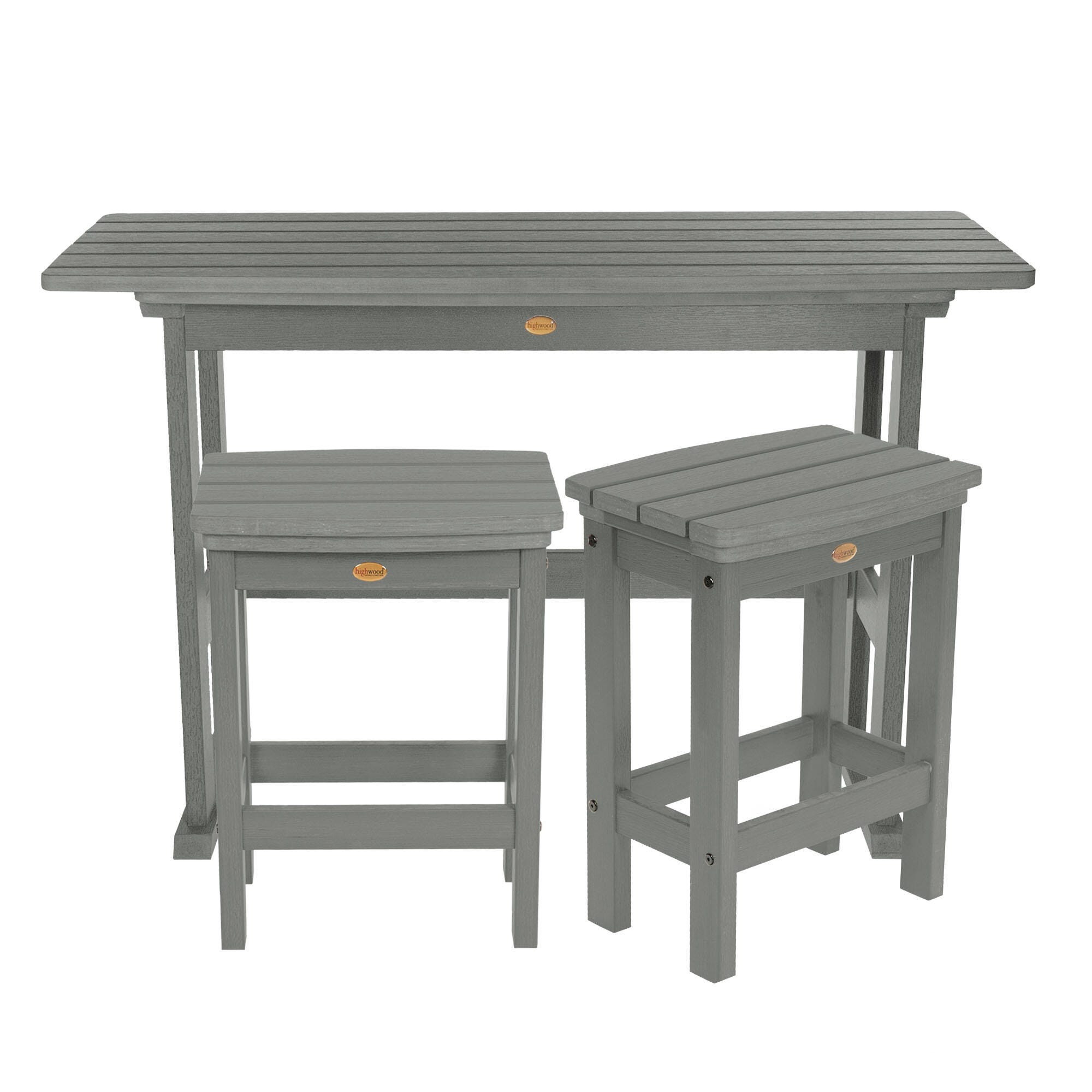 Highwood Lehigh Outdoor Dining Table and 2 Chairs, Coastal Teak, large