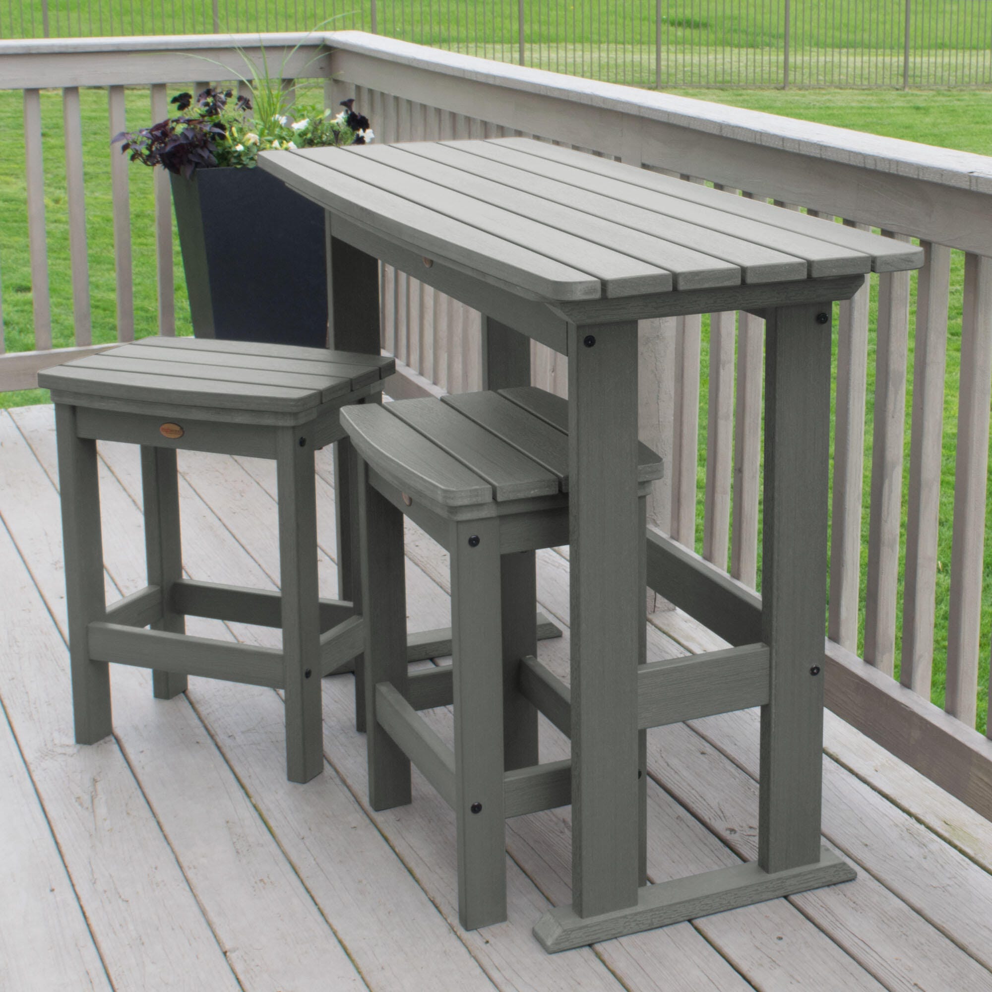 Highwood Lehigh Outdoor Dining Table and 2 Chairs, Coastal Teak, large