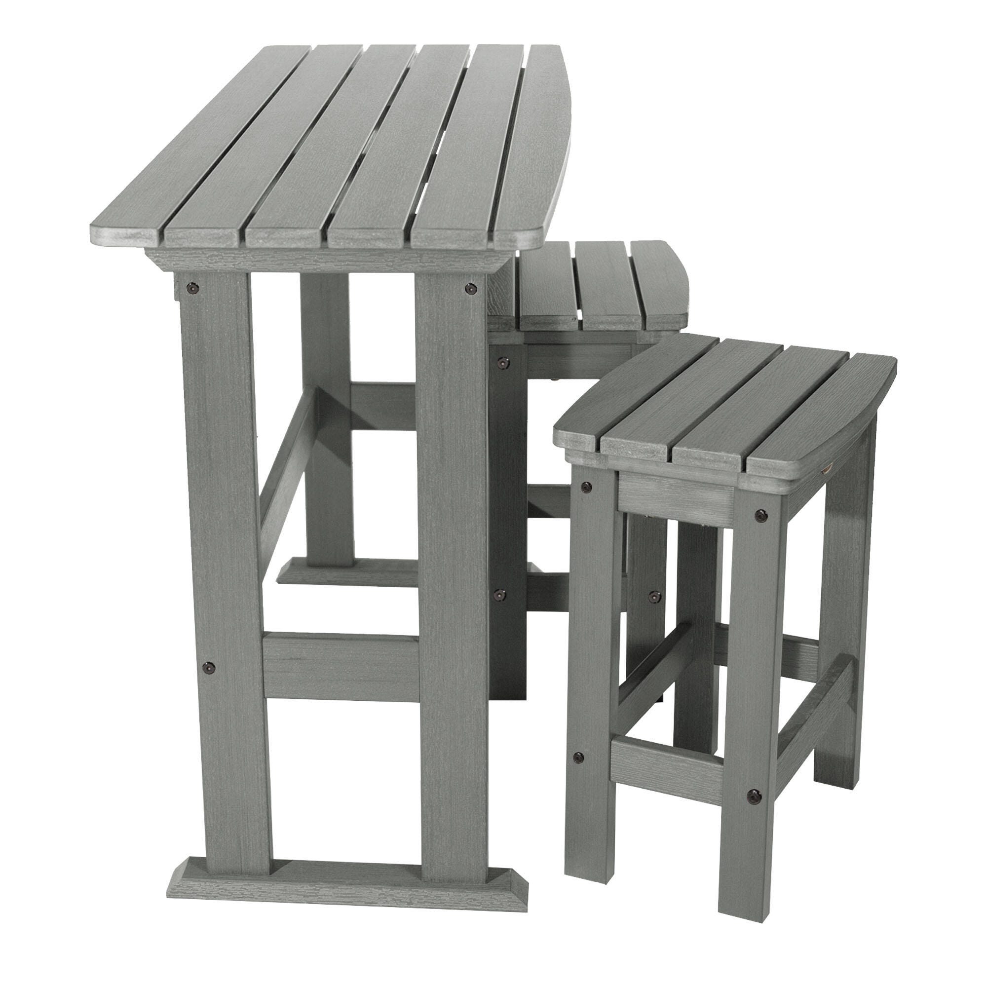 Highwood Lehigh Outdoor Dining Table and 2 Chairs, Coastal Teak, large