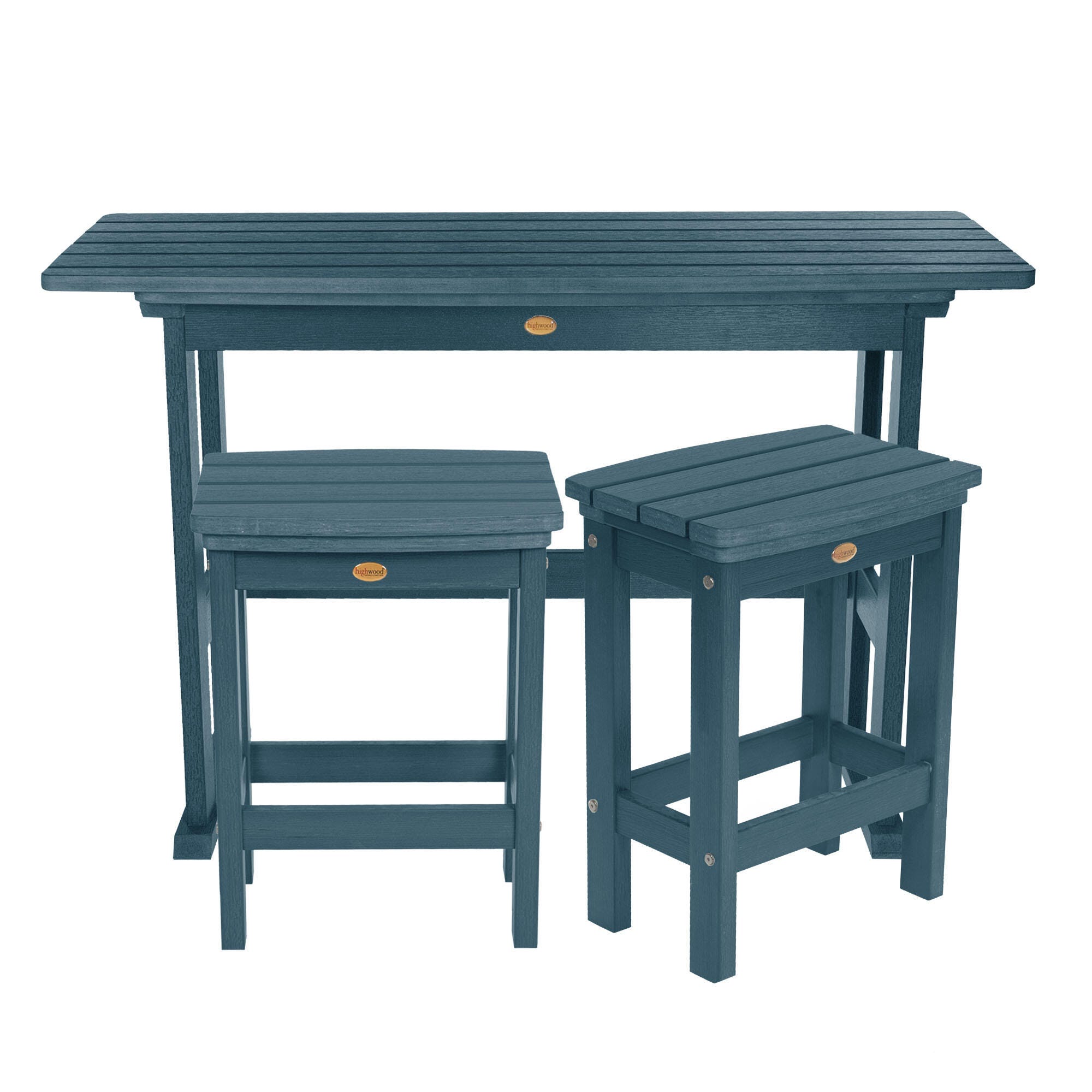 Highwood Lehigh Outdoor Dining Table and 2 Chairs, Nantucket Blue, large
