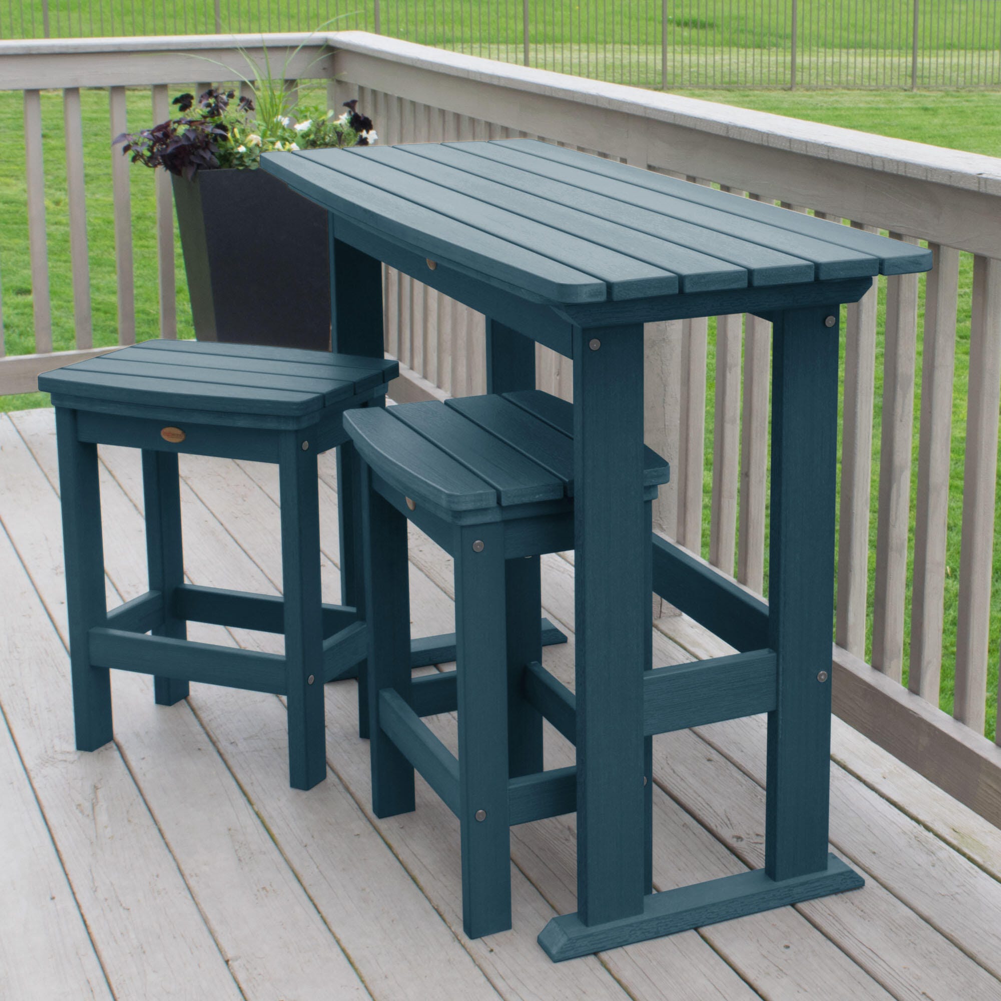 Highwood Lehigh Outdoor Dining Table and 2 Chairs, Nantucket Blue, large