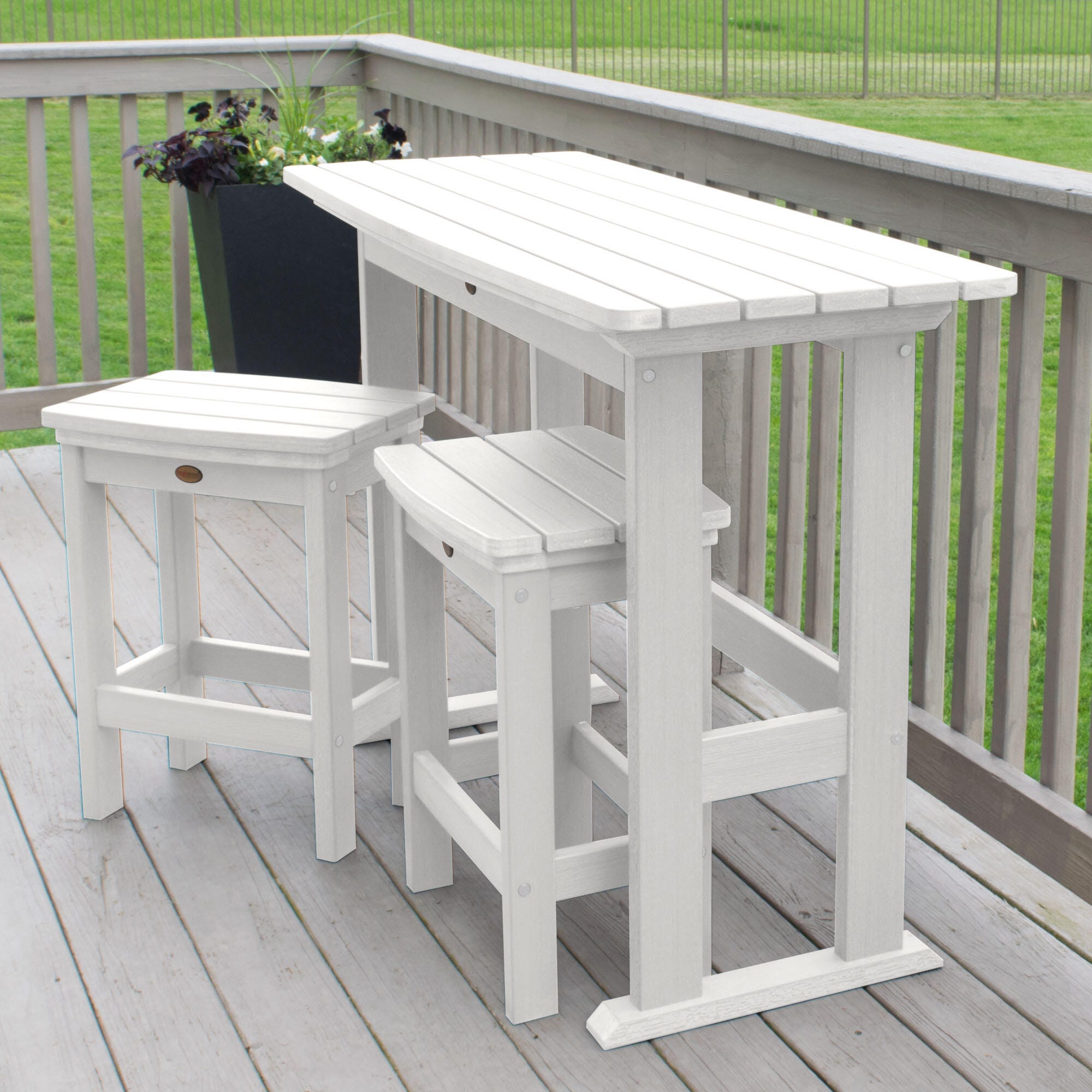 Highwood Lehigh Outdoor Dining Table and 2 Chairs, White, large