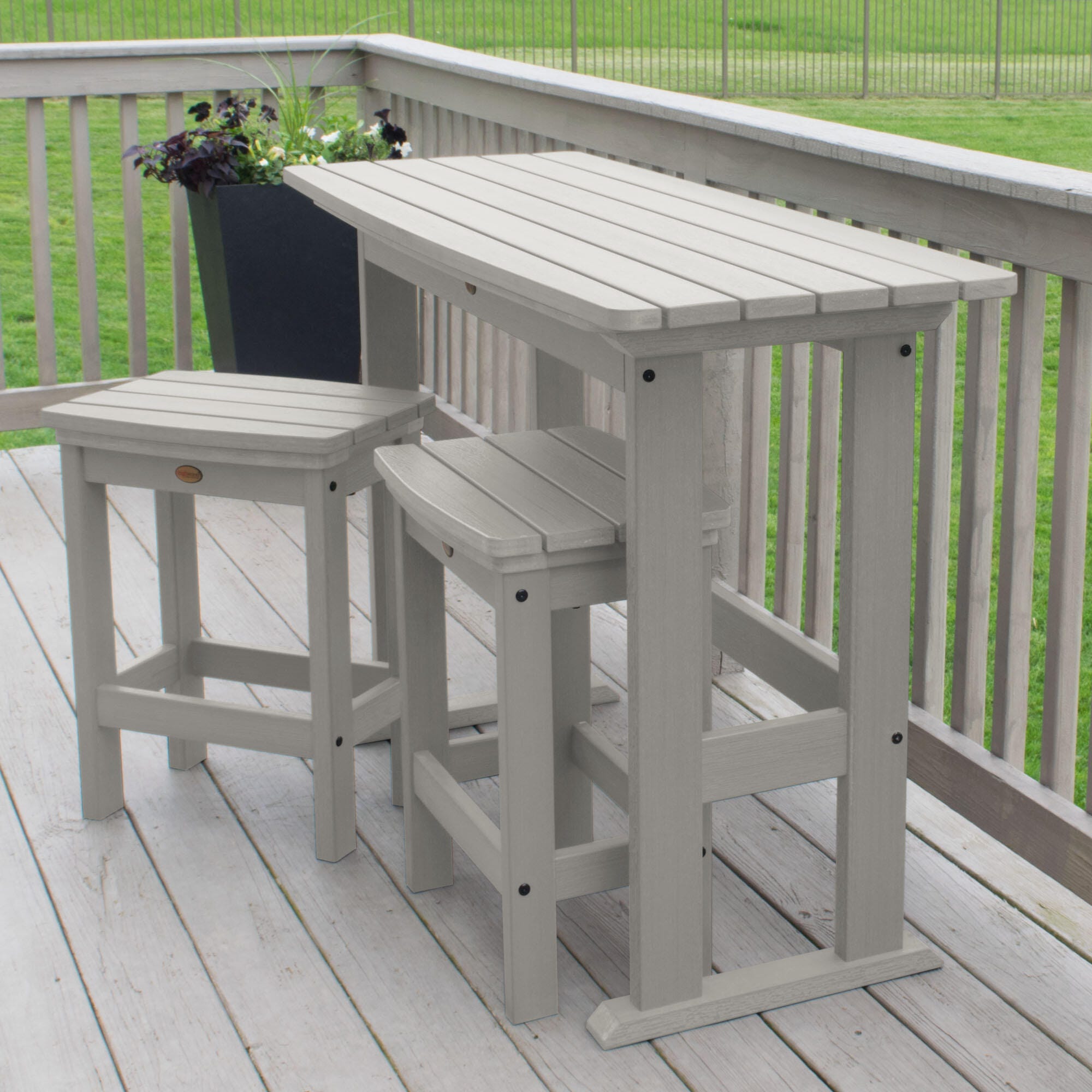 Highwood Lehigh Outdoor Dining Table and 2 Chairs, Harbor Gray, large