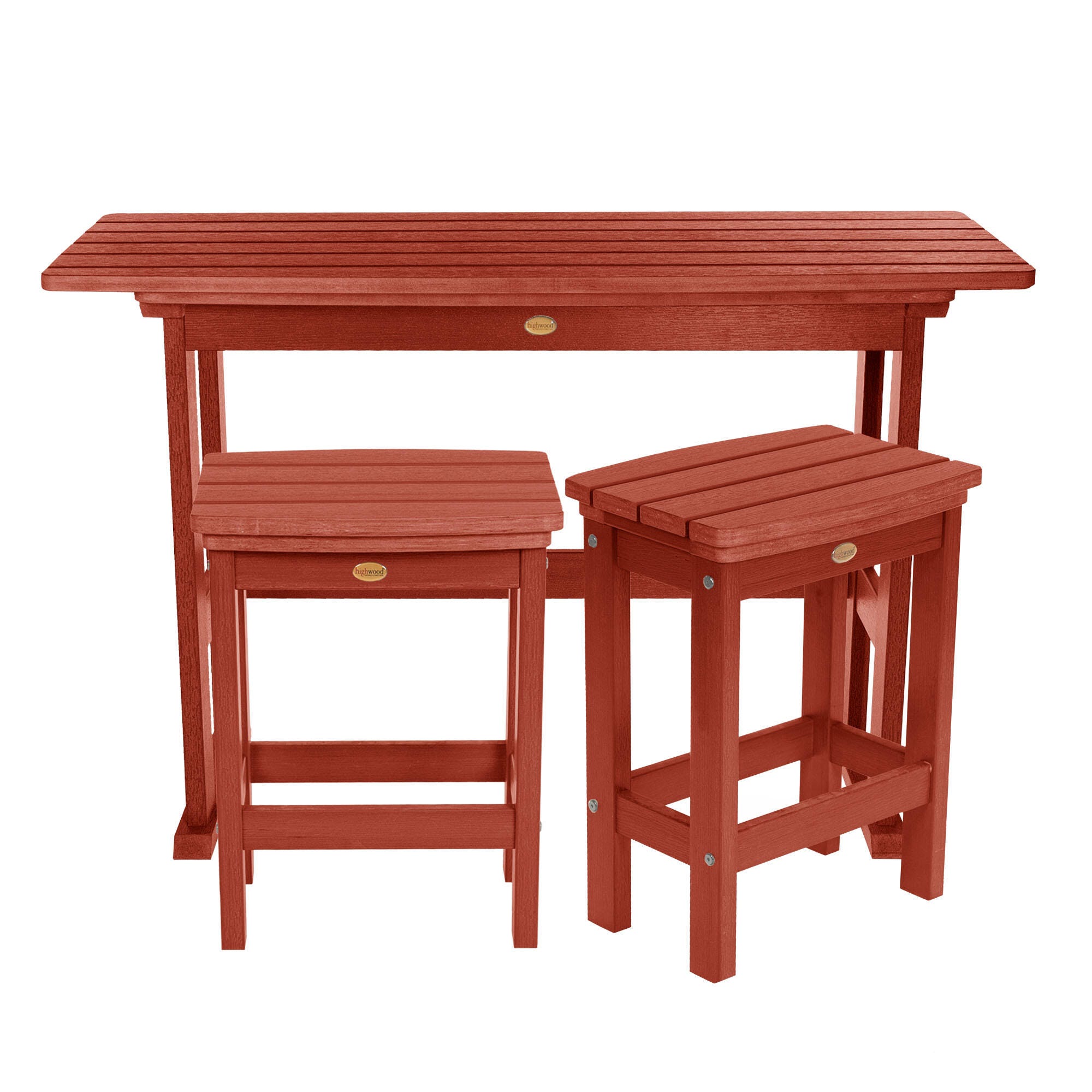 Highwood Lehigh Outdoor Dining Table and 2 Chairs, Rustic Red, large