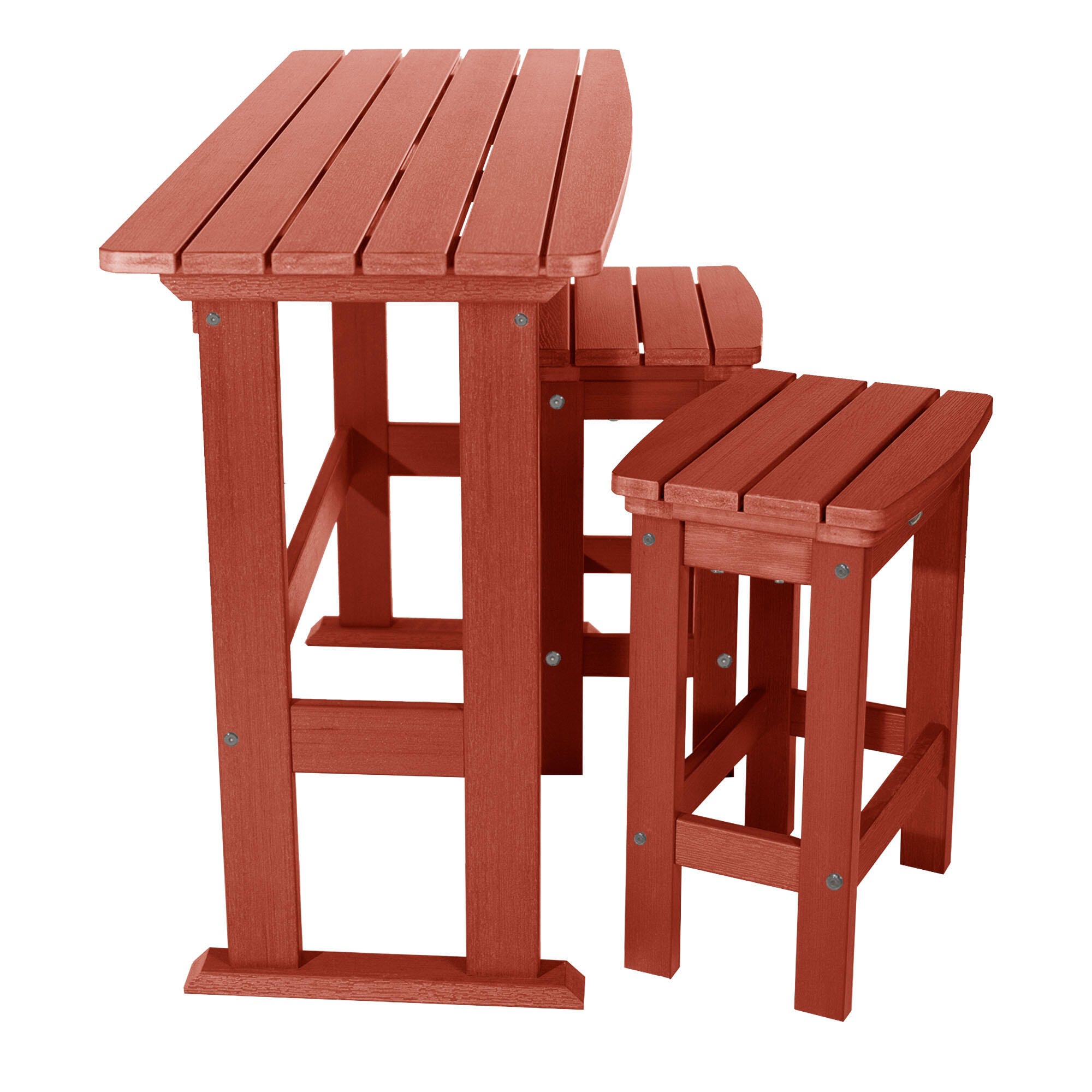 Highwood Lehigh Outdoor Dining Table and 2 Chairs, Rustic Red, large