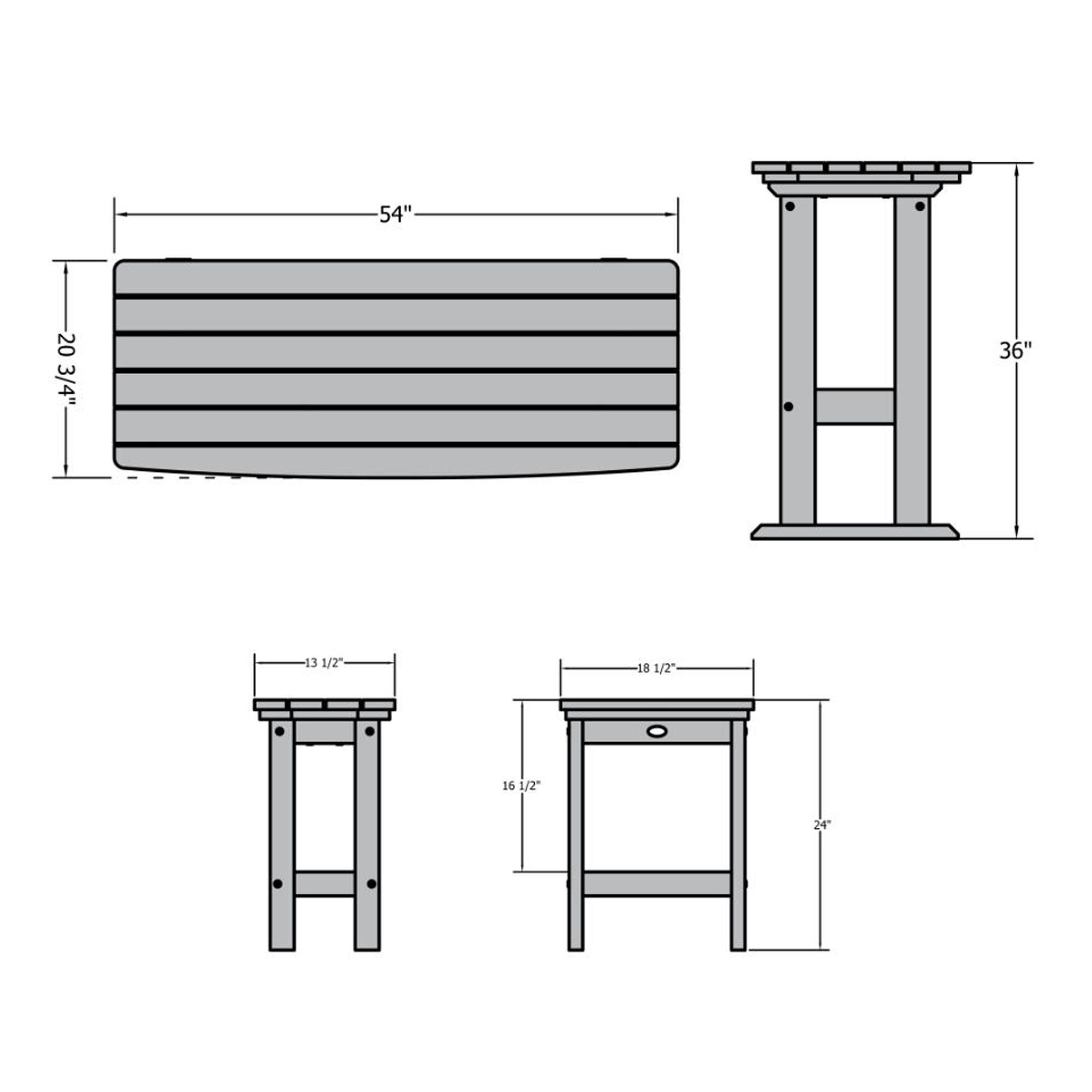 Highwood Lehigh Outdoor Dining Table and 2 Chairs, Eucalyptus, large