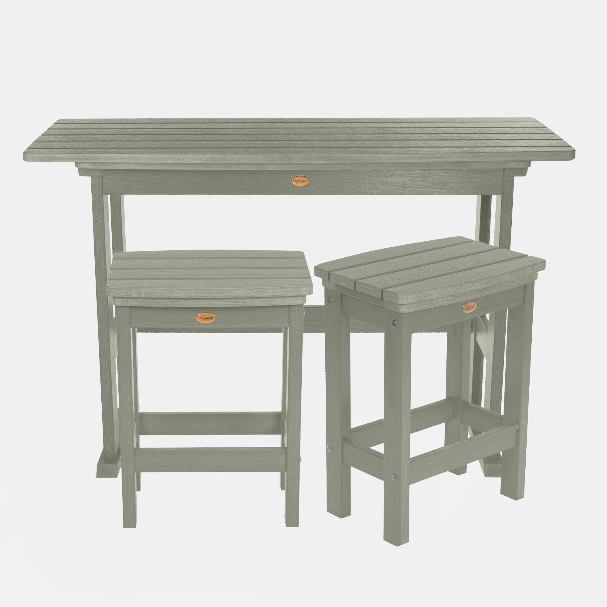 Highwood Lehigh Outdoor Dining Table and 2 Chairs, Eucalyptus, large