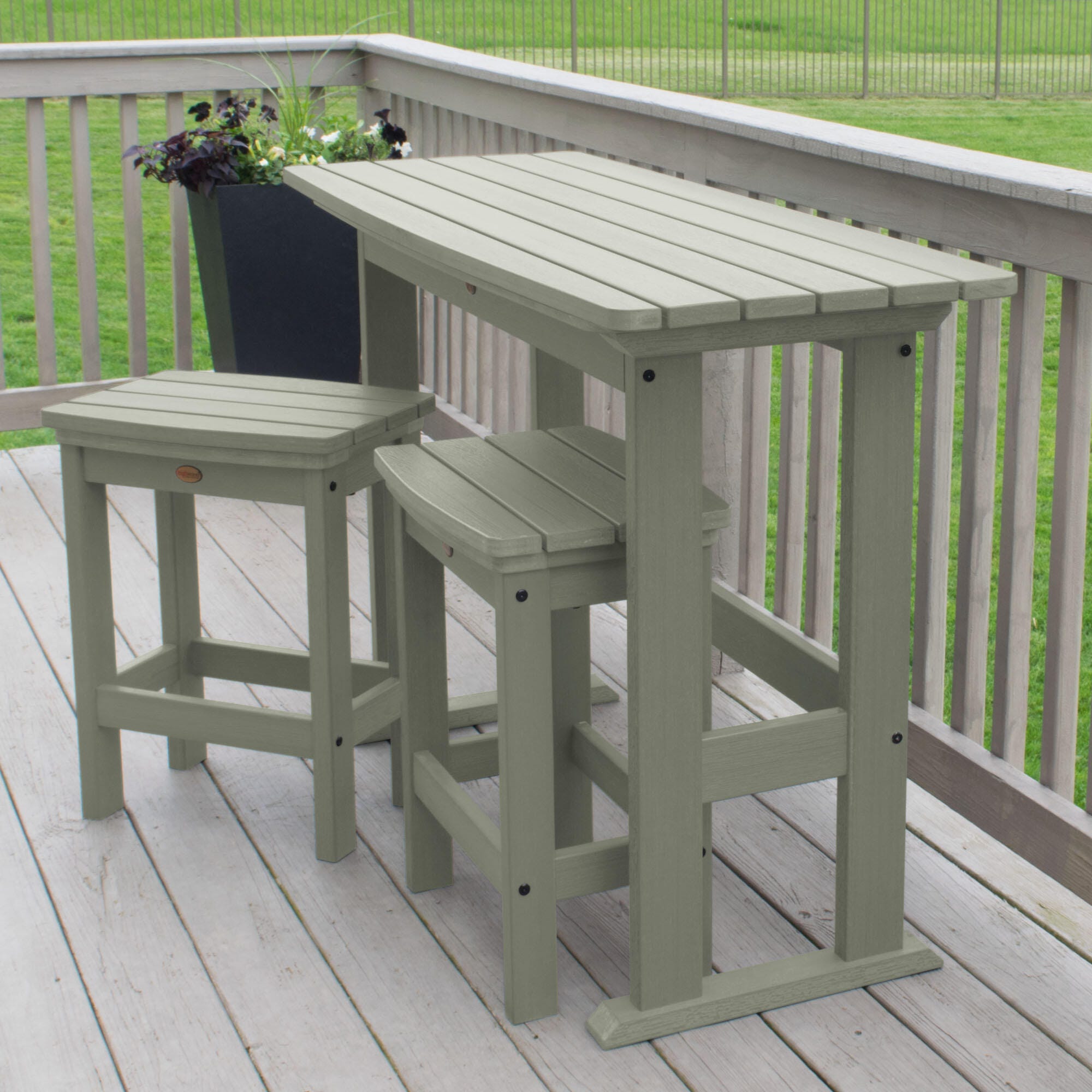Highwood Lehigh Outdoor Dining Table and 2 Chairs, Eucalyptus, large