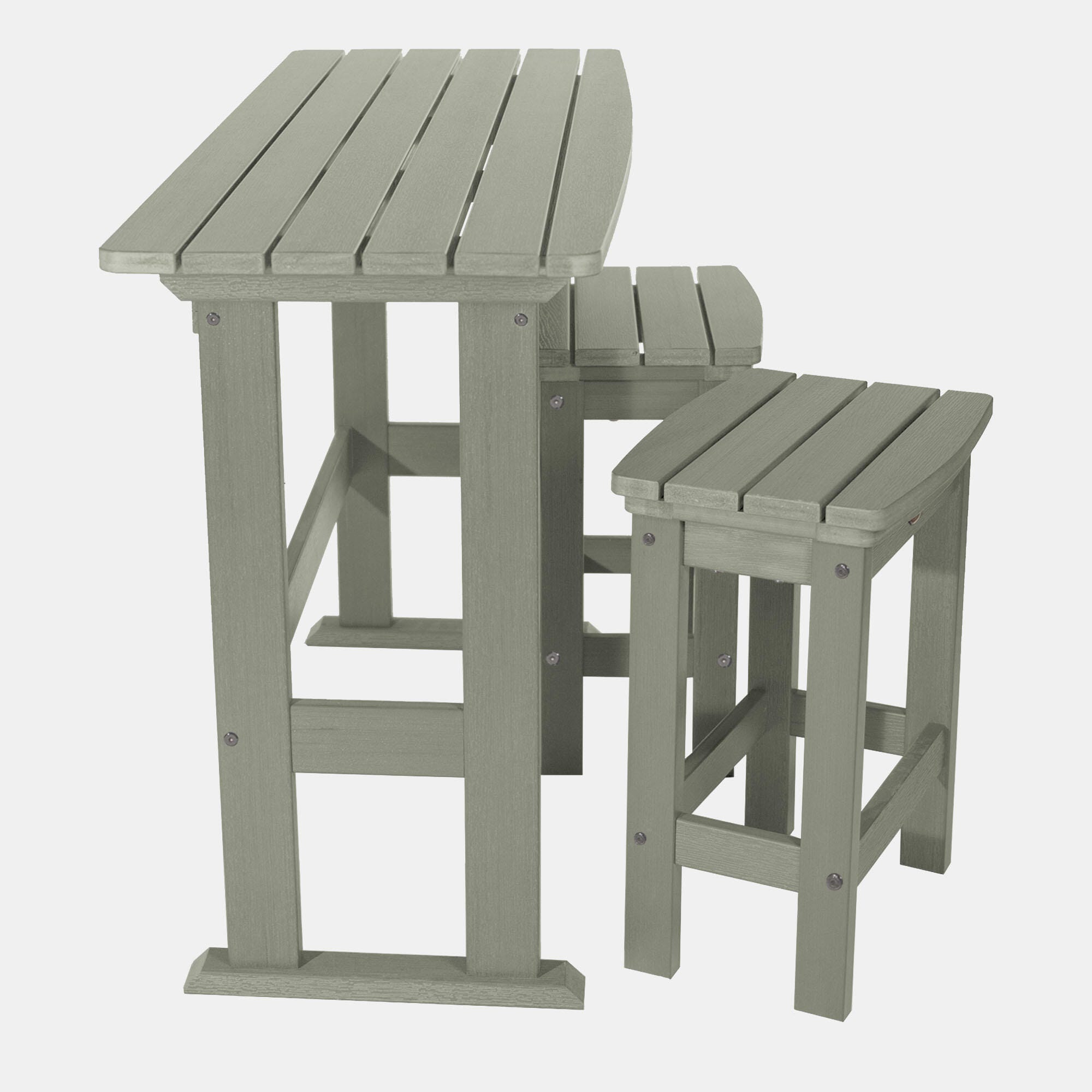 Highwood Lehigh Outdoor Dining Table and 2 Chairs, Eucalyptus, large