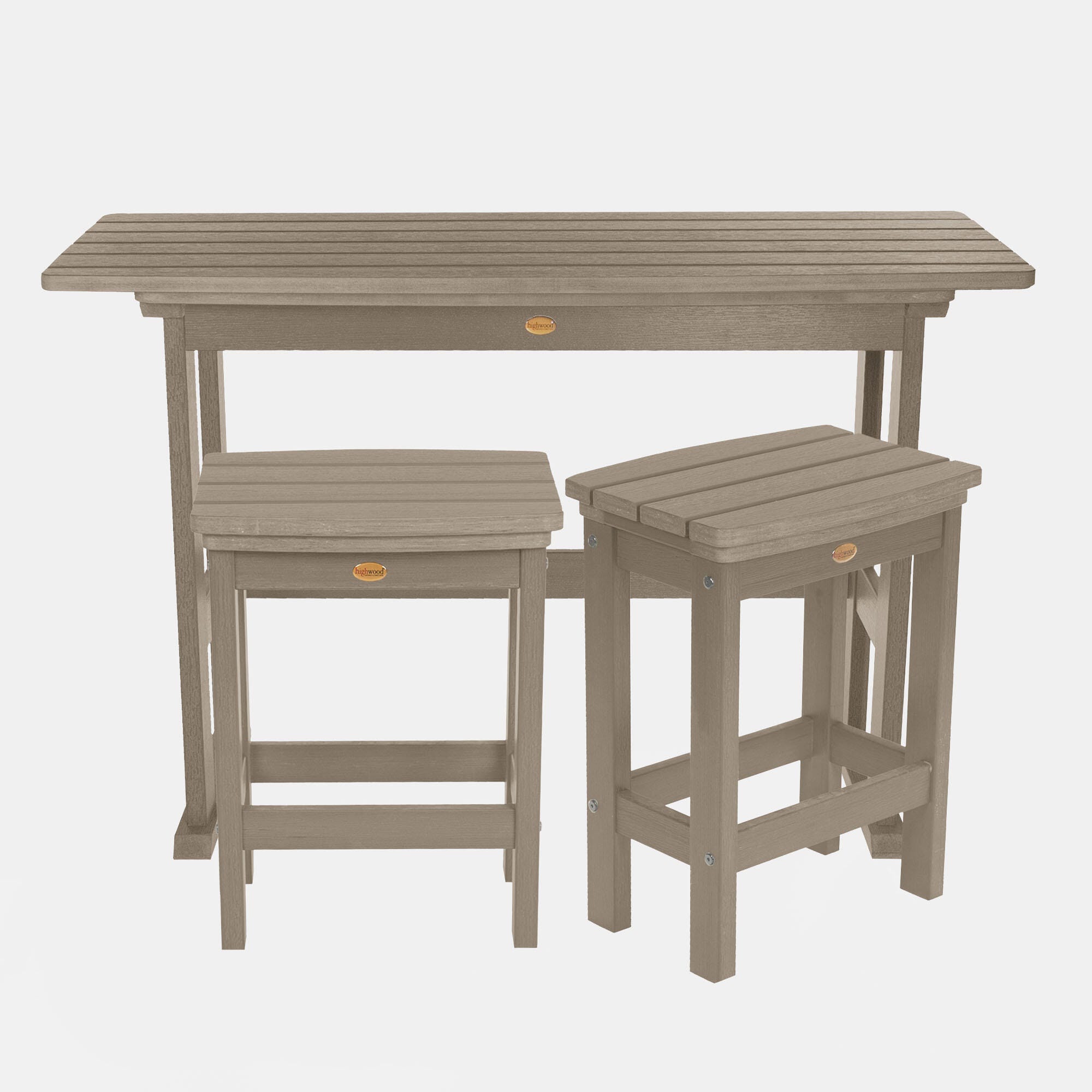 Highwood Lehigh Outdoor Dining Table and 2 Chairs, Woodland Brown, large