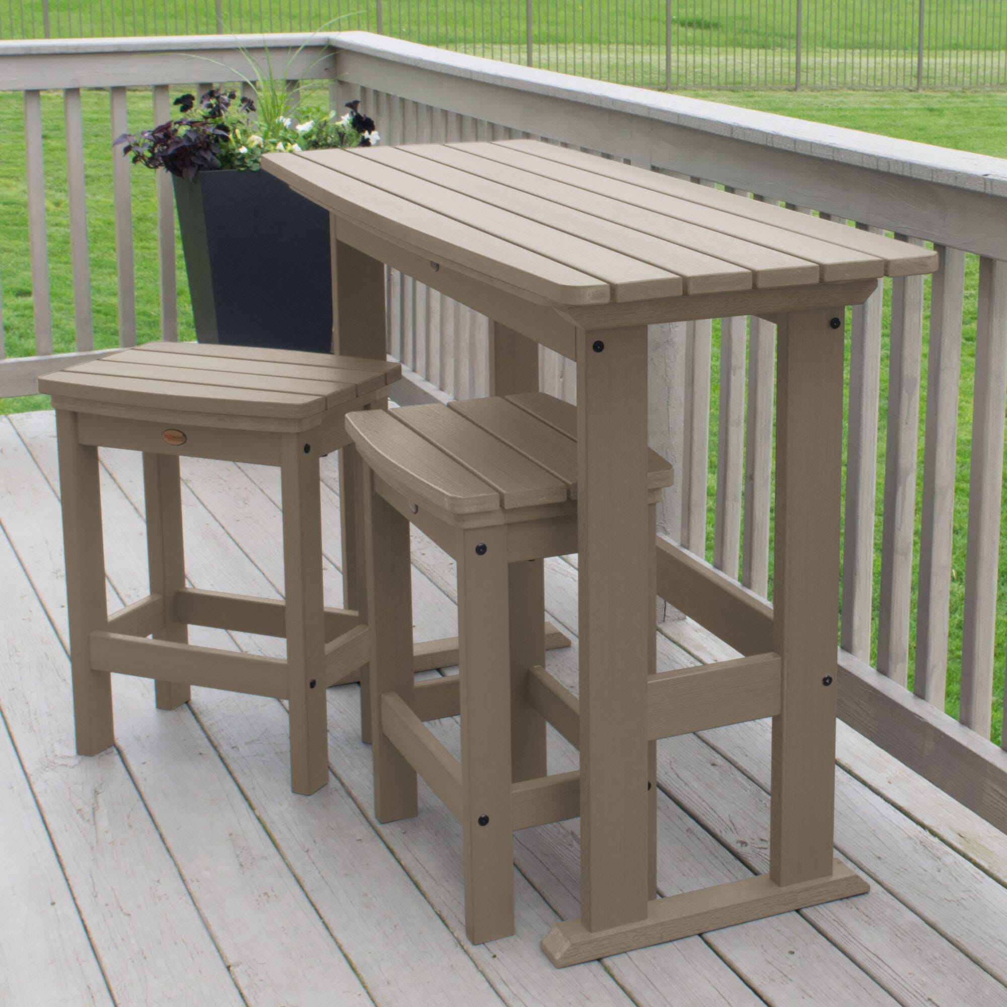 Highwood Lehigh Outdoor Dining Table and 2 Chairs, Woodland Brown, large
