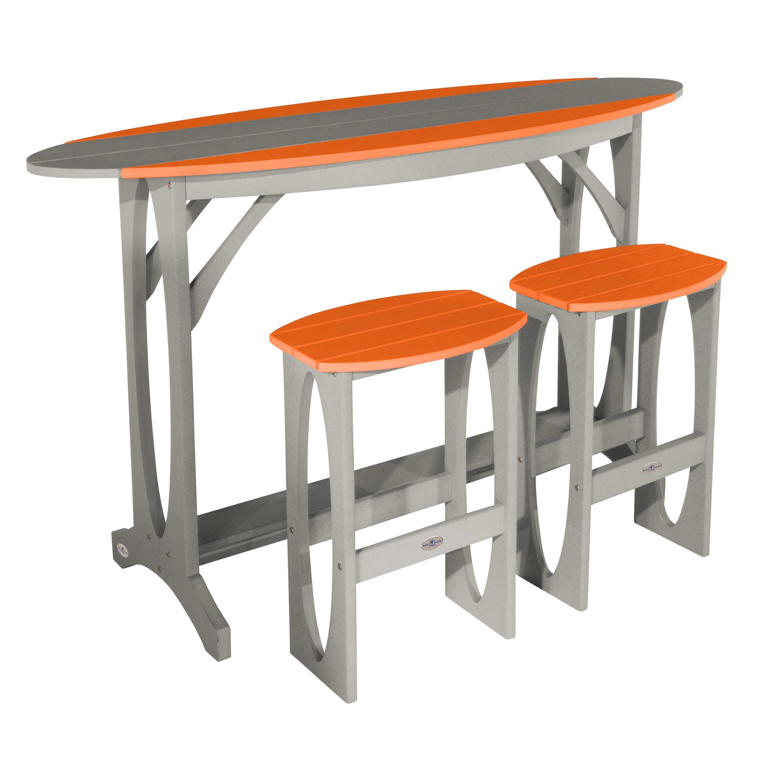 Bahia Verde Shoreline Outdoor Bar Table and 2 Bar Stools, Cove Gray/Citrus Orange, large