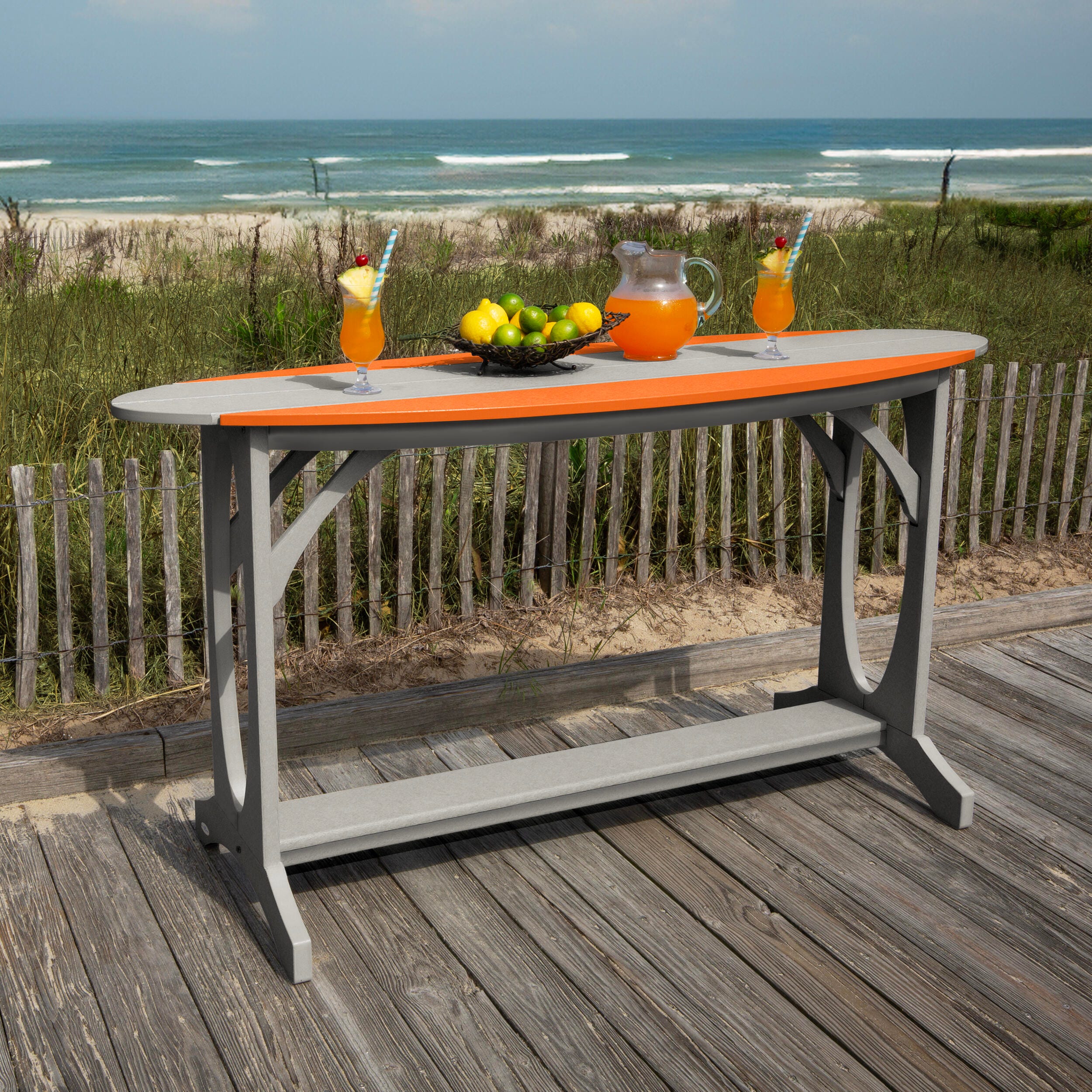 Bahia Verde Shoreline Outdoor Bar Table and 2 Bar Stools, Cove Gray/Citrus Orange, large