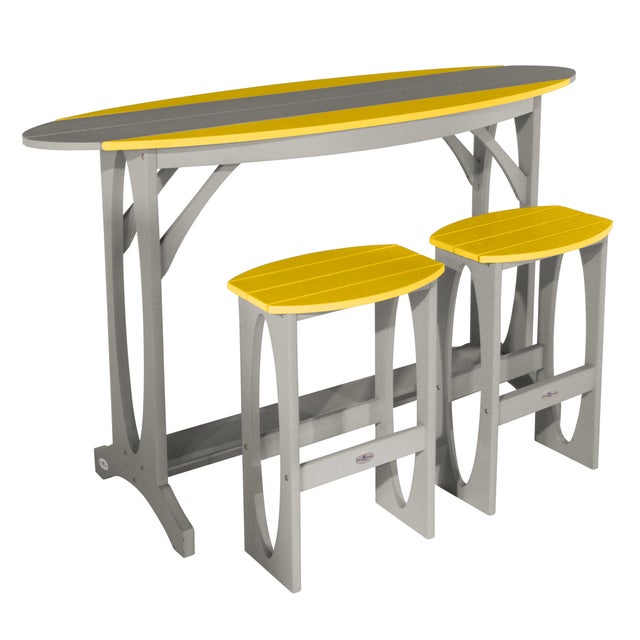 Bahia Verde Shoreline Outdoor Bar Table and 2 Bar Stools, Cove Gray/Sunbeam Yellow