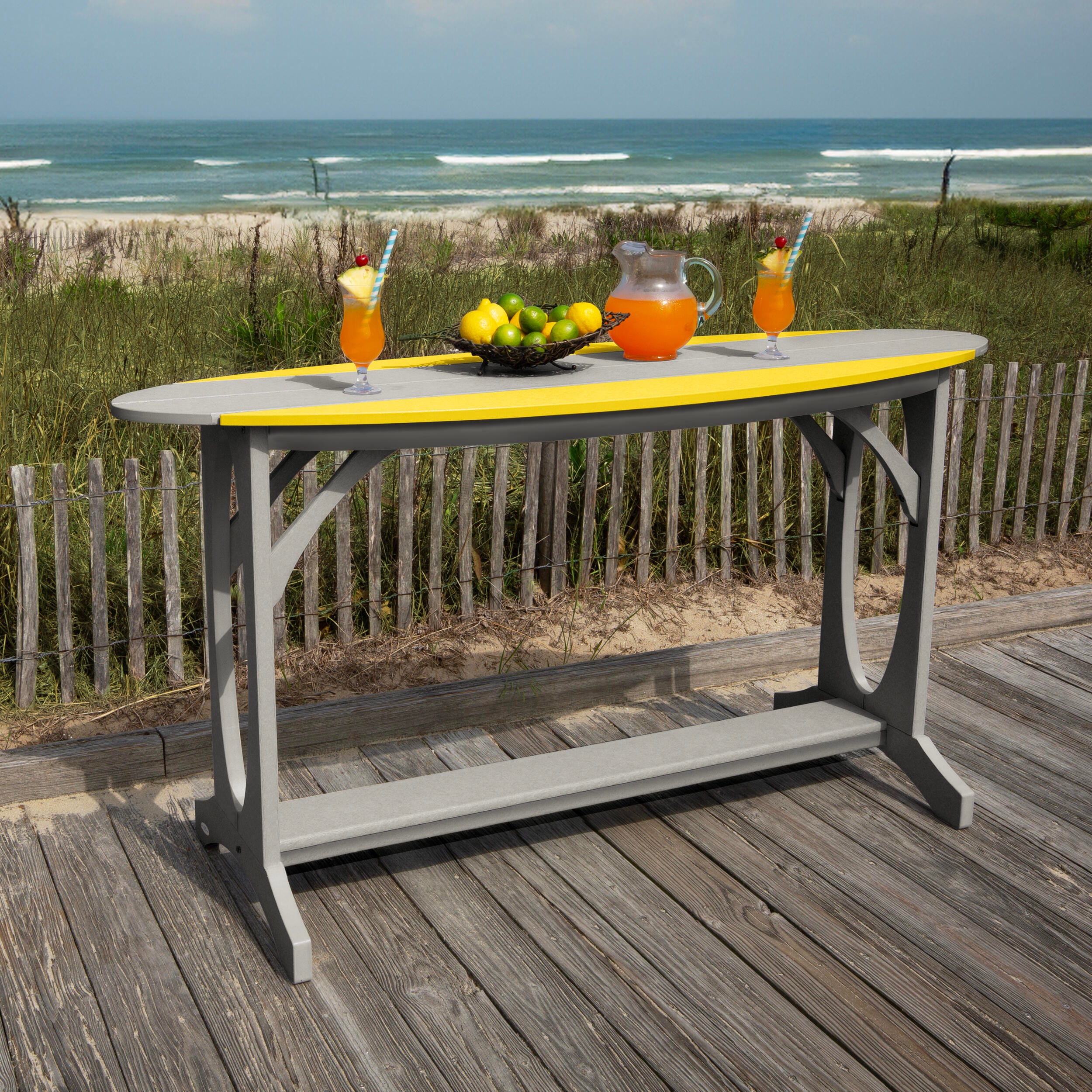 Bahia Verde Shoreline Outdoor Bar Table and 2 Bar Stools, Cove Gray/Sunbeam Yellow, large