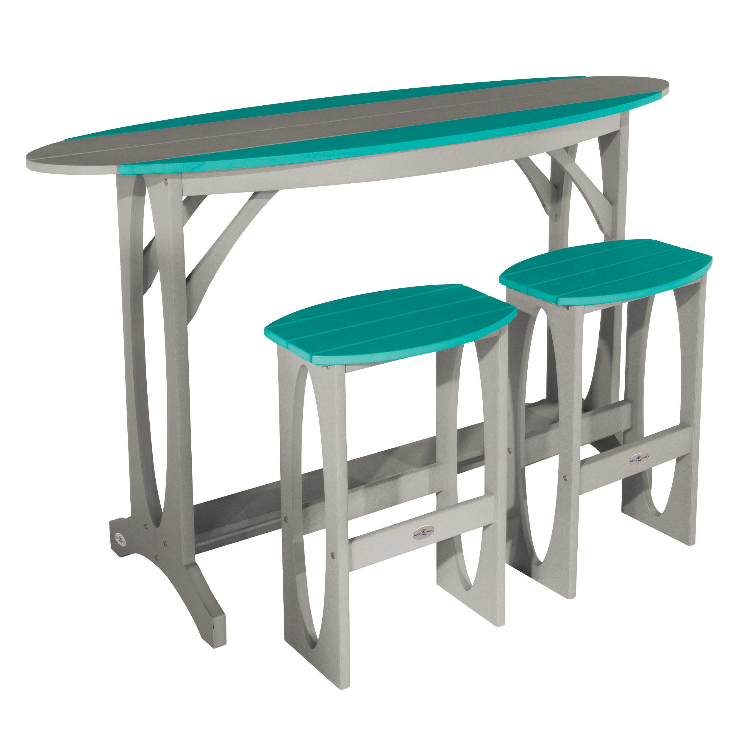 Bahia Verde Shoreline Outdoor Bar Table and 2 Bar Stools, Cove Gray/Seaglass Blue, large