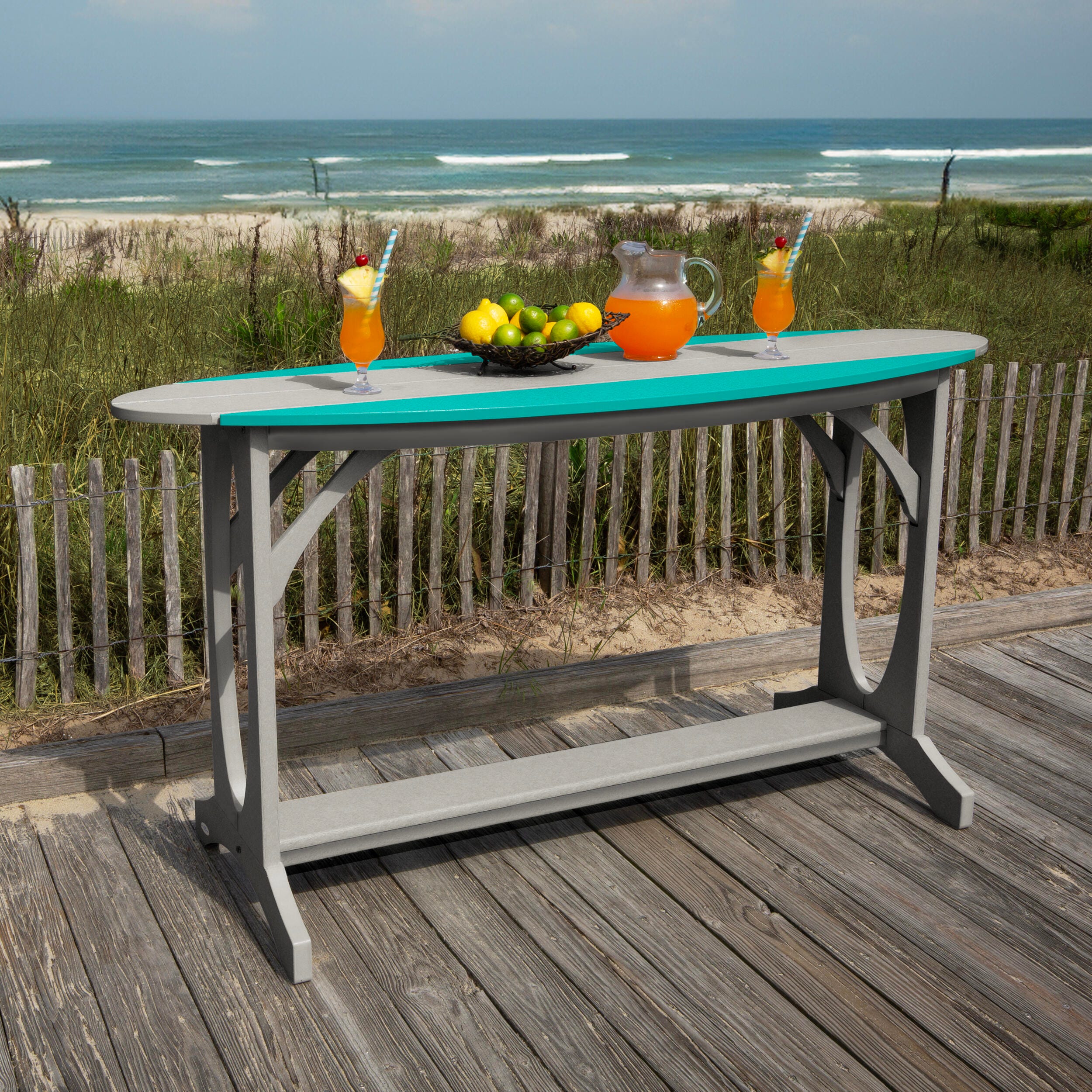 Bahia Verde Shoreline Outdoor Bar Table and 2 Bar Stools, Cove Gray/Seaglass Blue, large