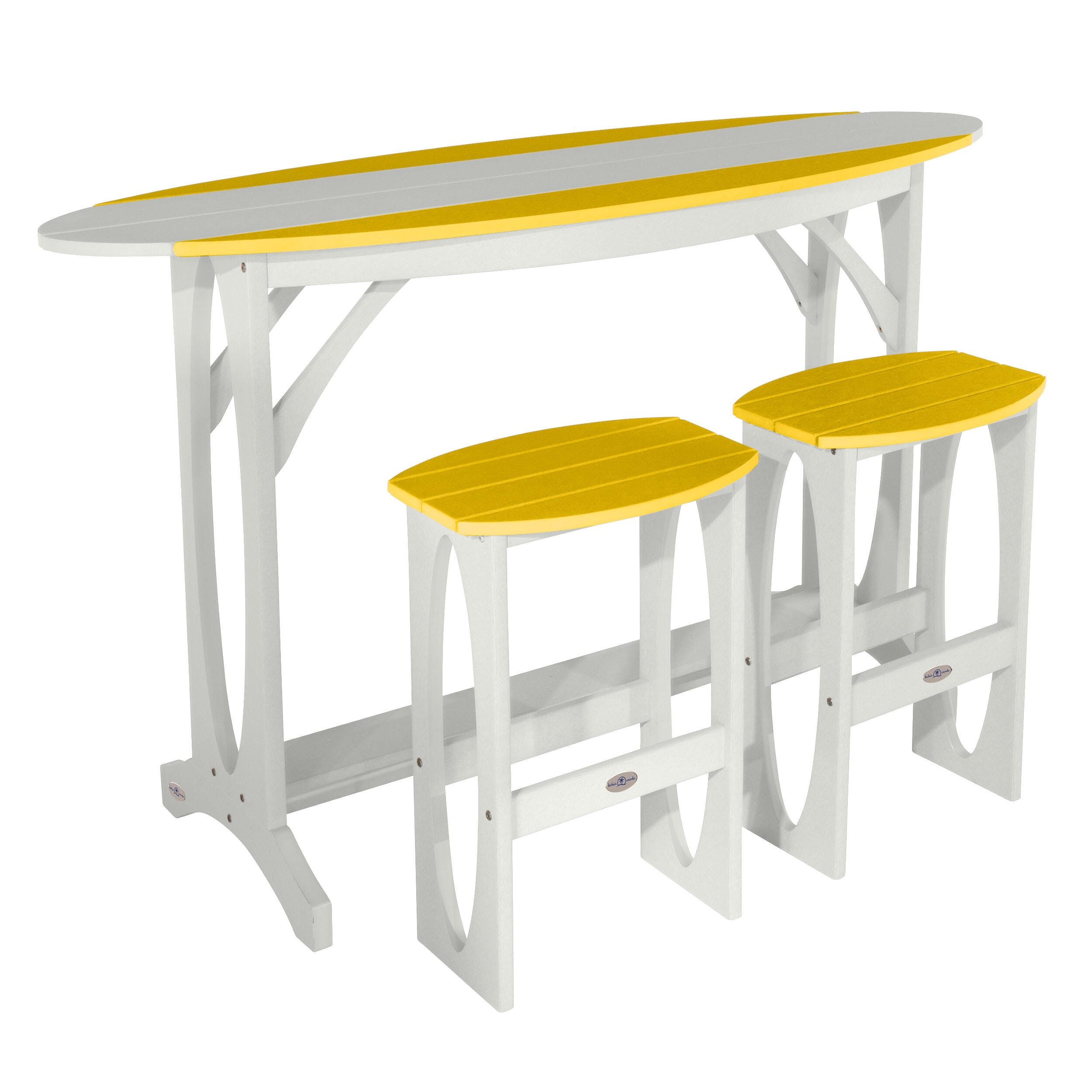 Bahia Verde Shoreline Outdoor Bar Table and 2 Bar Stools, White/Sunbeam Yellow, large