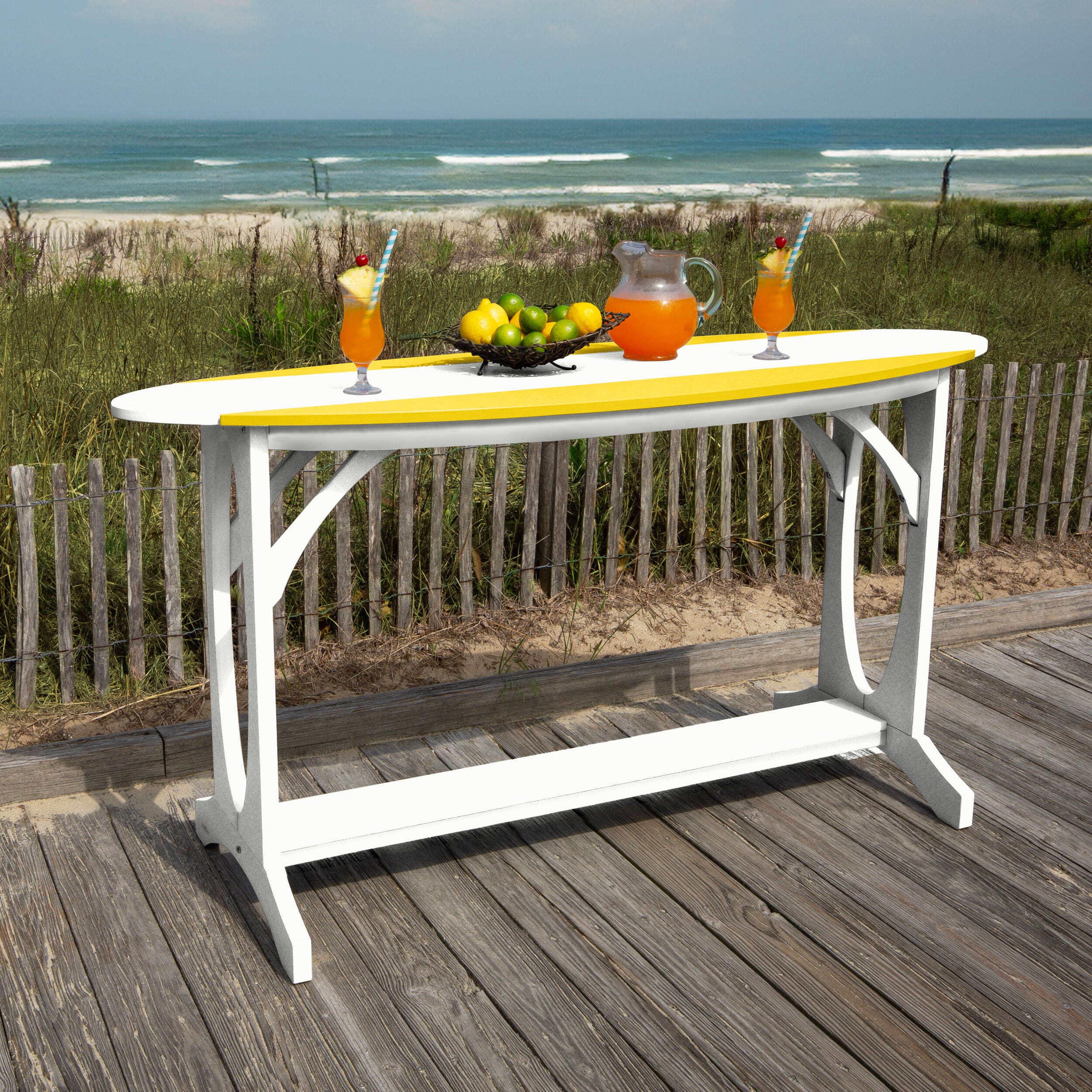 Bahia Verde Shoreline Outdoor Bar Table and 2 Bar Stools, White/Sunbeam Yellow, large