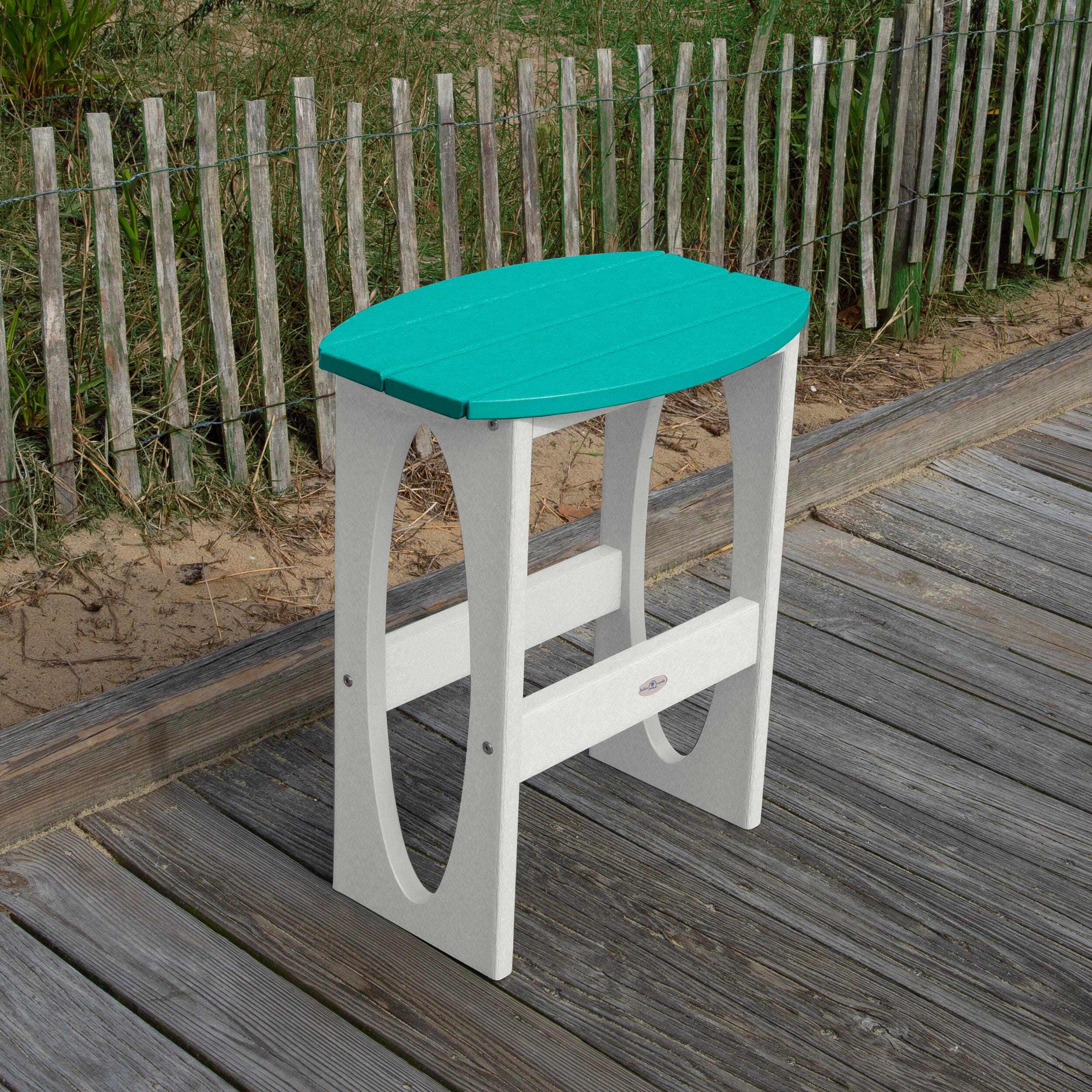 Bahia Verde Shoreline Outdoor Bar Table and 2 Bar Stools, White/Seaglass Blue, large