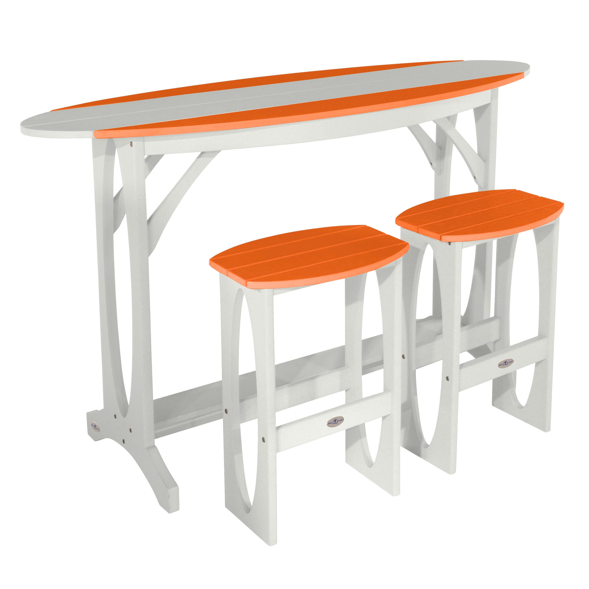Bahia Verde Shoreline Outdoor Bar Table and 2 Bar Stools, White/Citrus Orange, large