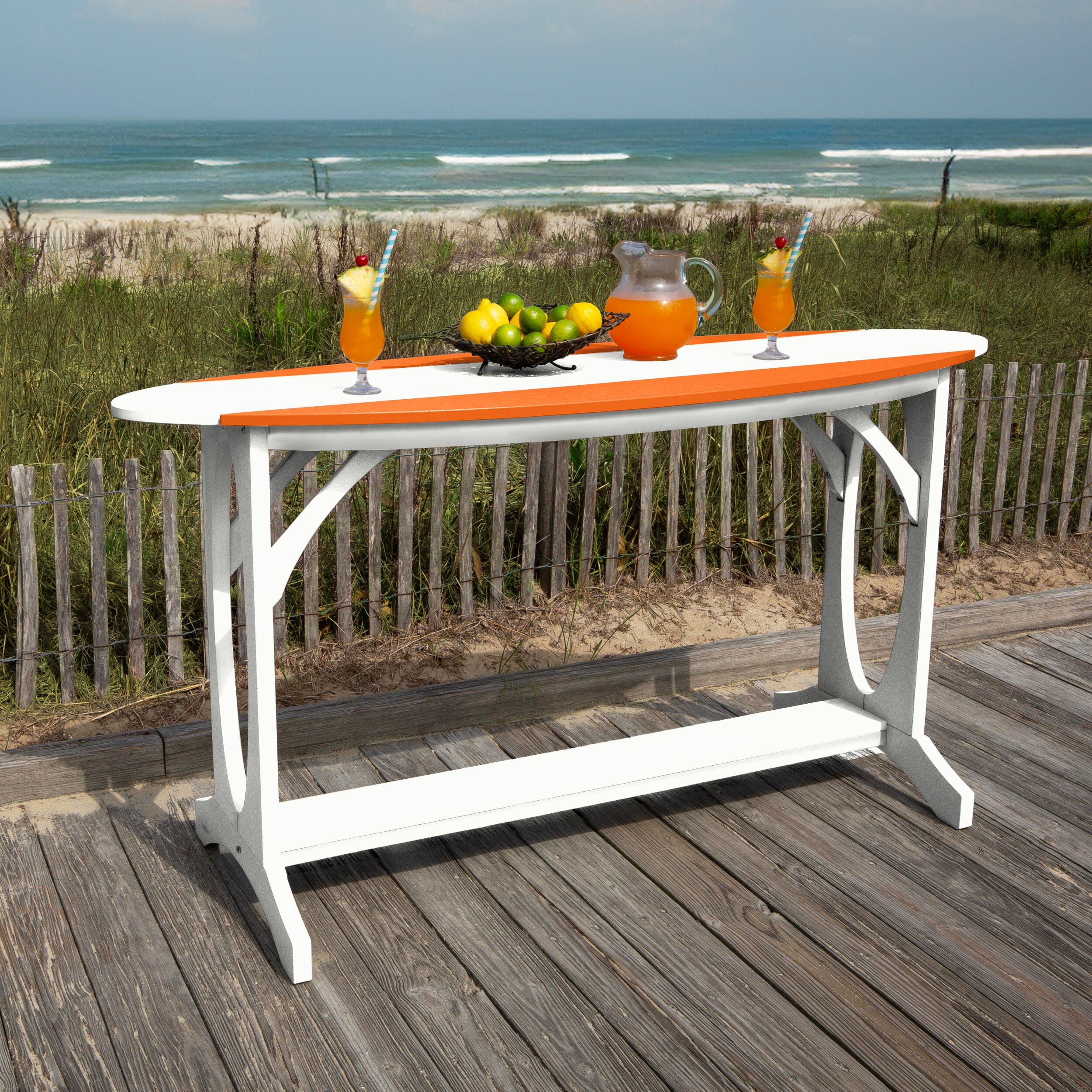 Bahia Verde Shoreline Outdoor Bar Table and 2 Bar Stools, White/Citrus Orange, large