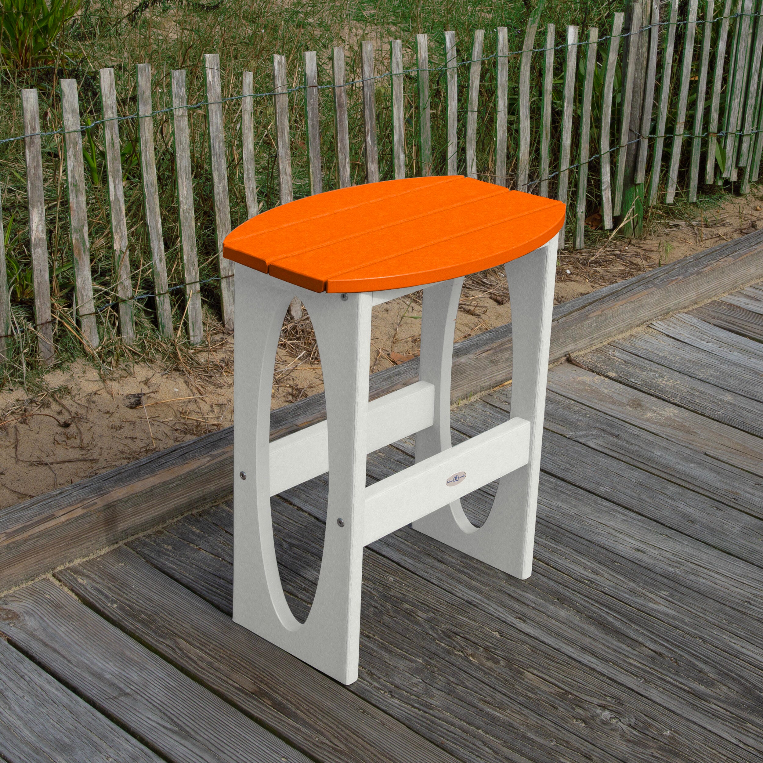 Bahia Verde Shoreline Outdoor Bar Table and 2 Bar Stools, White/Citrus Orange, large