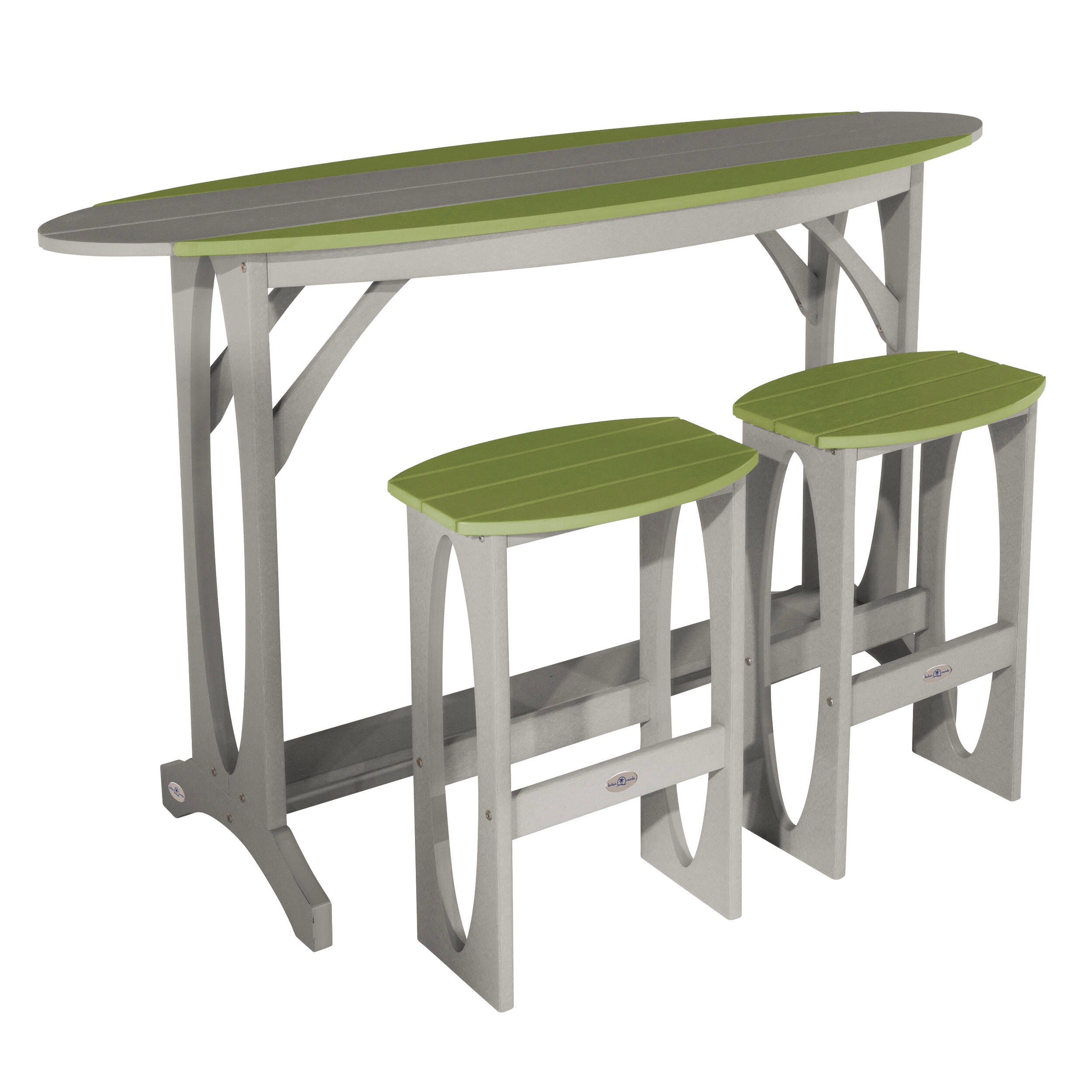 Bahia Verde Shoreline Outdoor Bar Table and 2 Bar Stools, Cove Gray/Palm Green, large