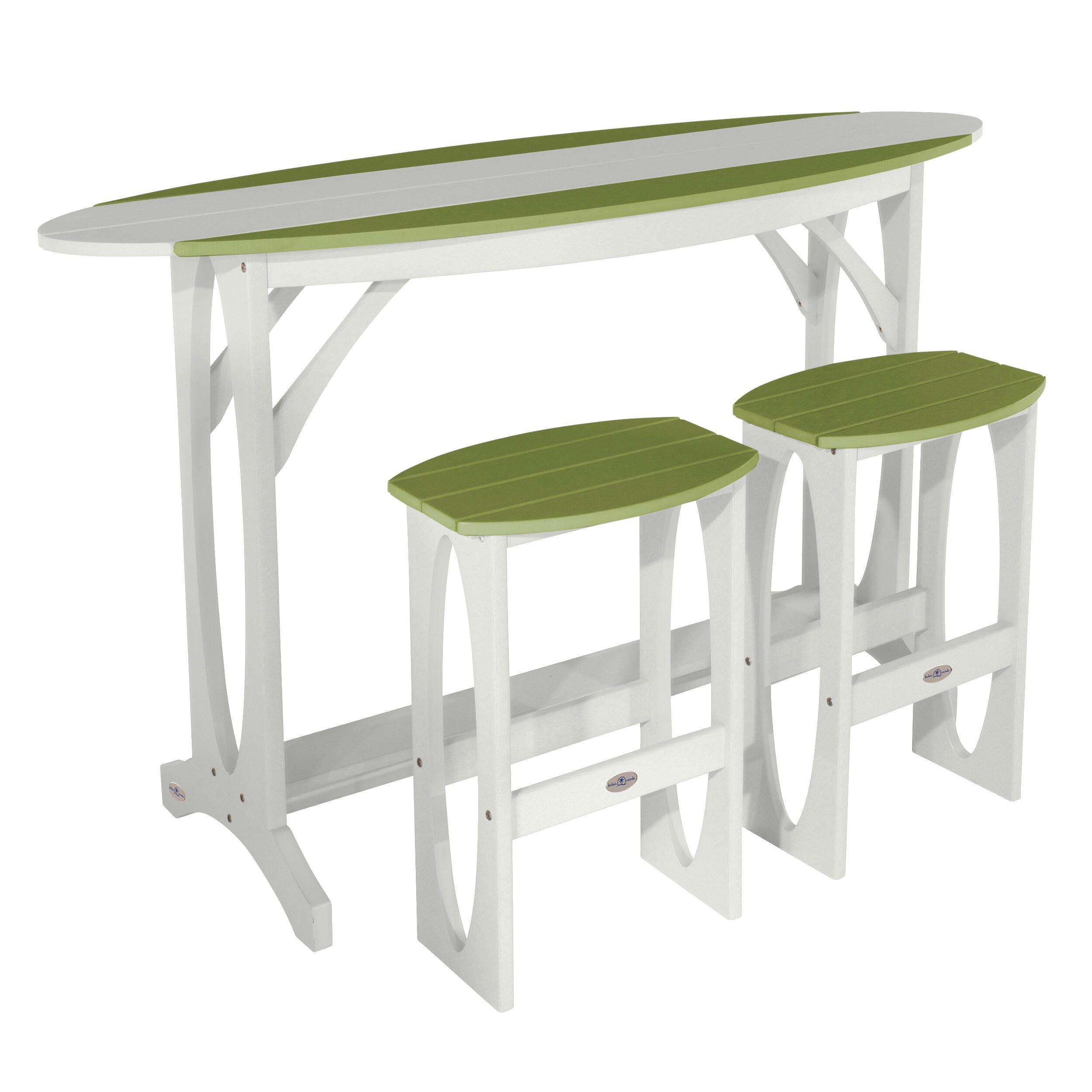 Bahia Verde Shoreline Outdoor Bar Table and 2 Bar Stools, White/Palm Green, large